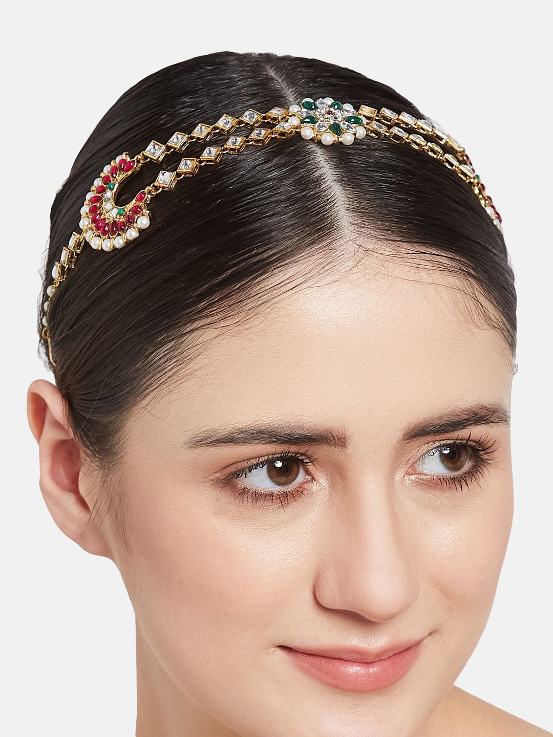 ATIBELLE Gold-Plated Kundan Studded Maang Tikka