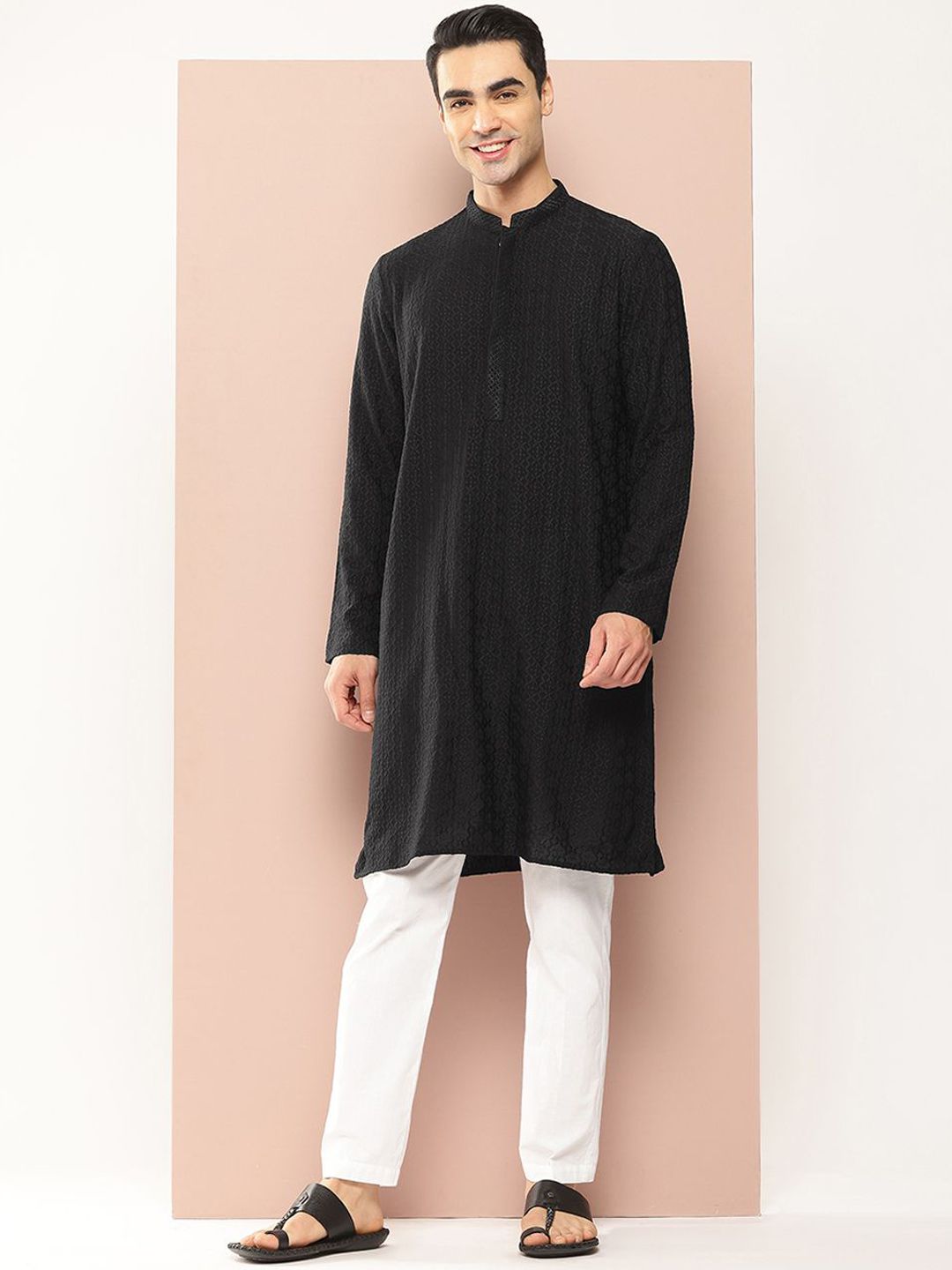 See Designs Mandarin Collar Geometric Sequinned Embroidered Chanderi Silk Straight Kurta-image-37