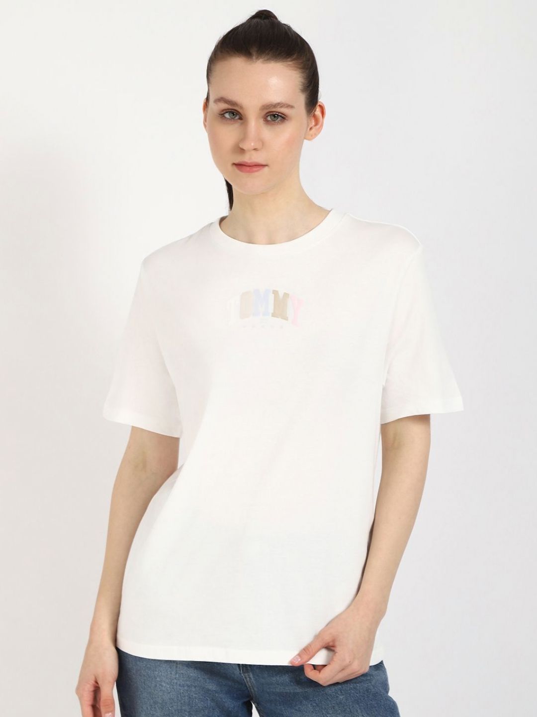 Tommy Hilfiger Women Solid Round Neck Cotton Relaxed Fit T-shirt-picture-25