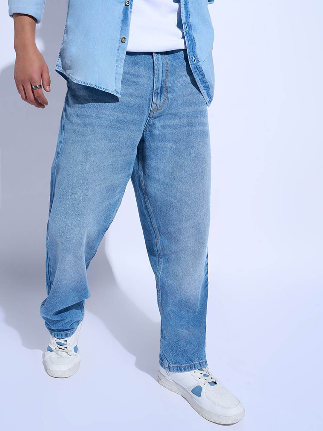 SF JEANS by Pantaloons Men Relaxed Fit Low Distress Light Fade Jeans-picture-17