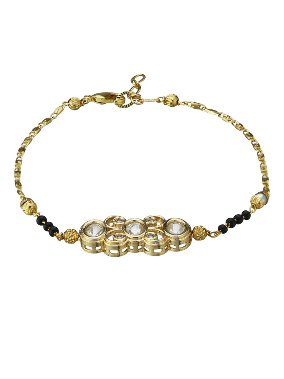 ATIBELLE Gold-Plated Kundan Stones Studded And Beaded Mangalsutra