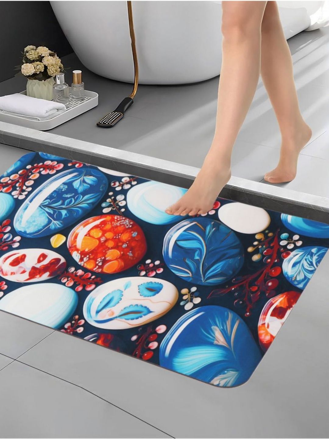 Aura Blue Printed Anti Slip Bath Rug-picture-50