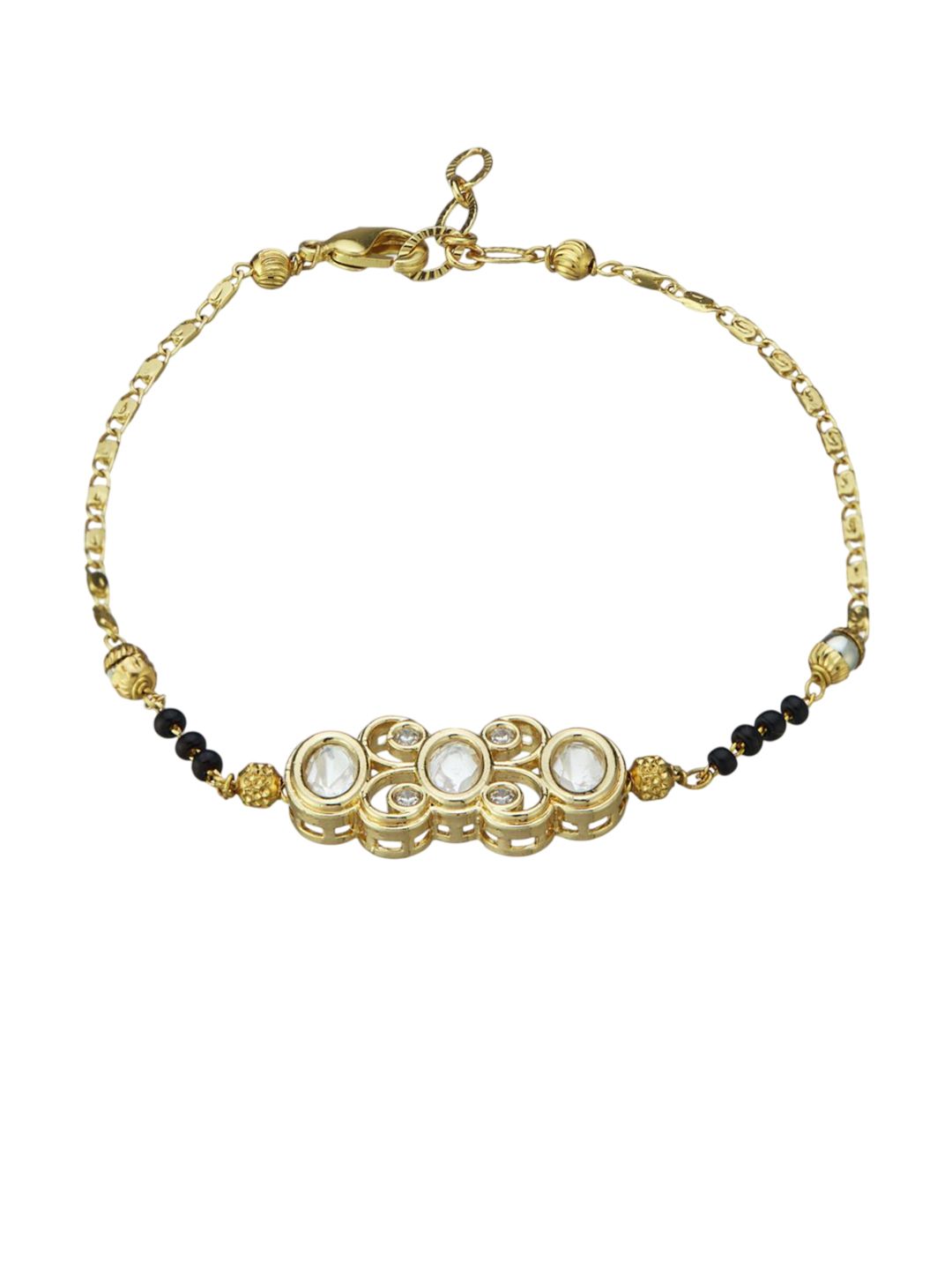 ATIBELLE Gold-Plated Kundan Stones Studded And Beaded Mangalsutra