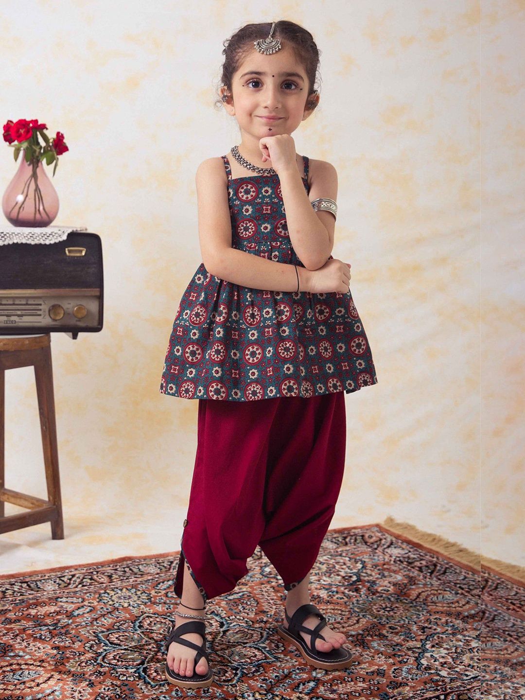 AVOVU Girls Shoulder Straps Top With Dhoti Pant-image-3