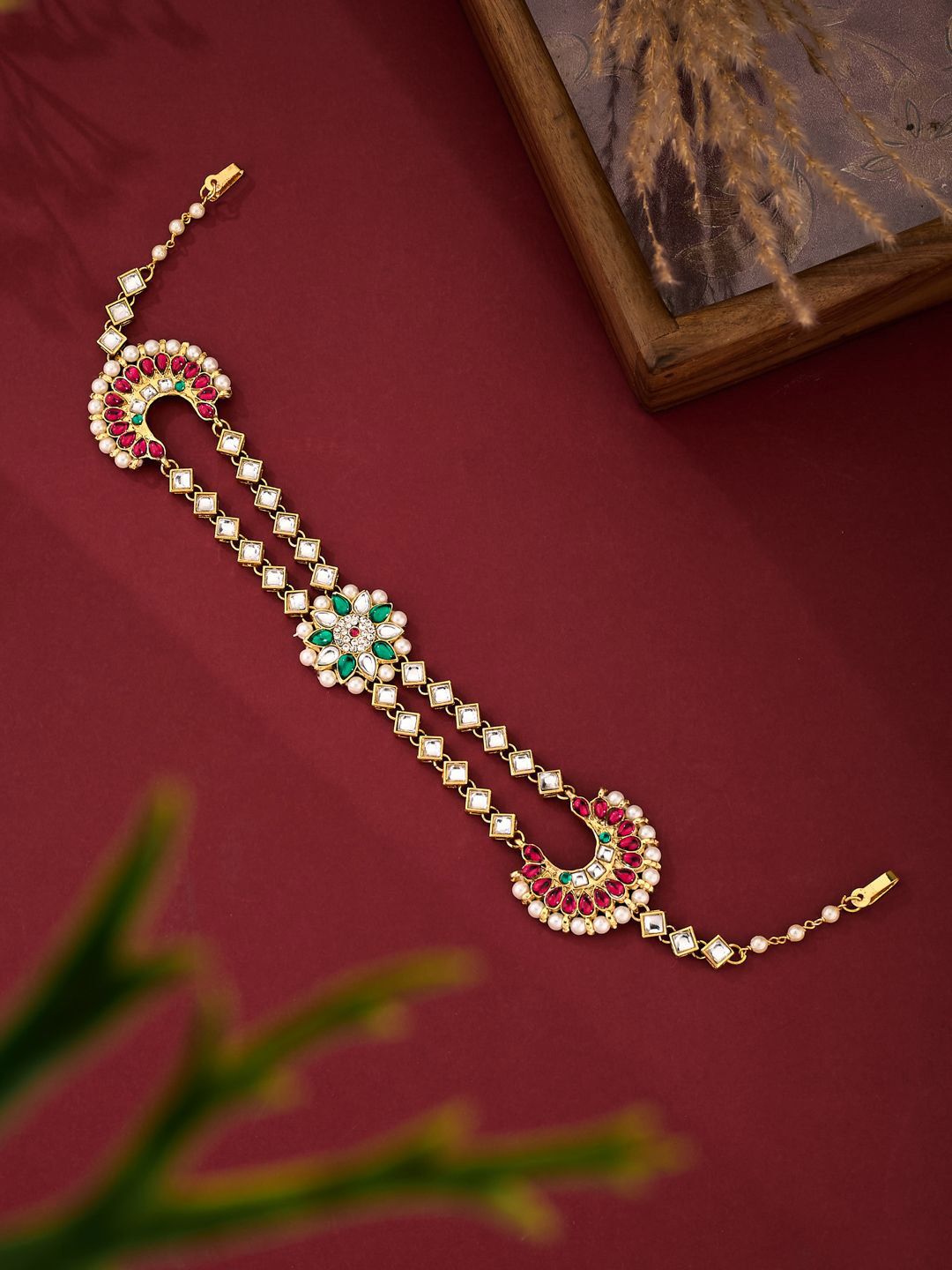 ATIBELLE Gold-Plated Kundan Studded Maang Tikka