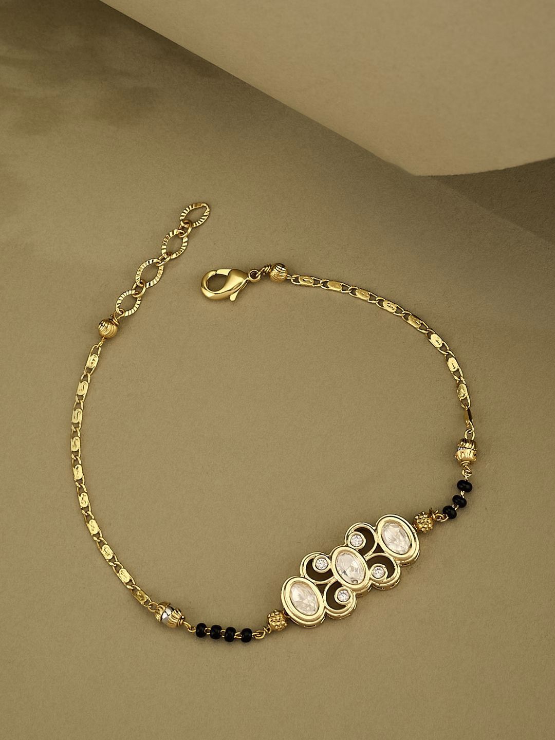 ATIBELLE Gold-Plated Kundan Stones Studded And Beaded Mangalsutra