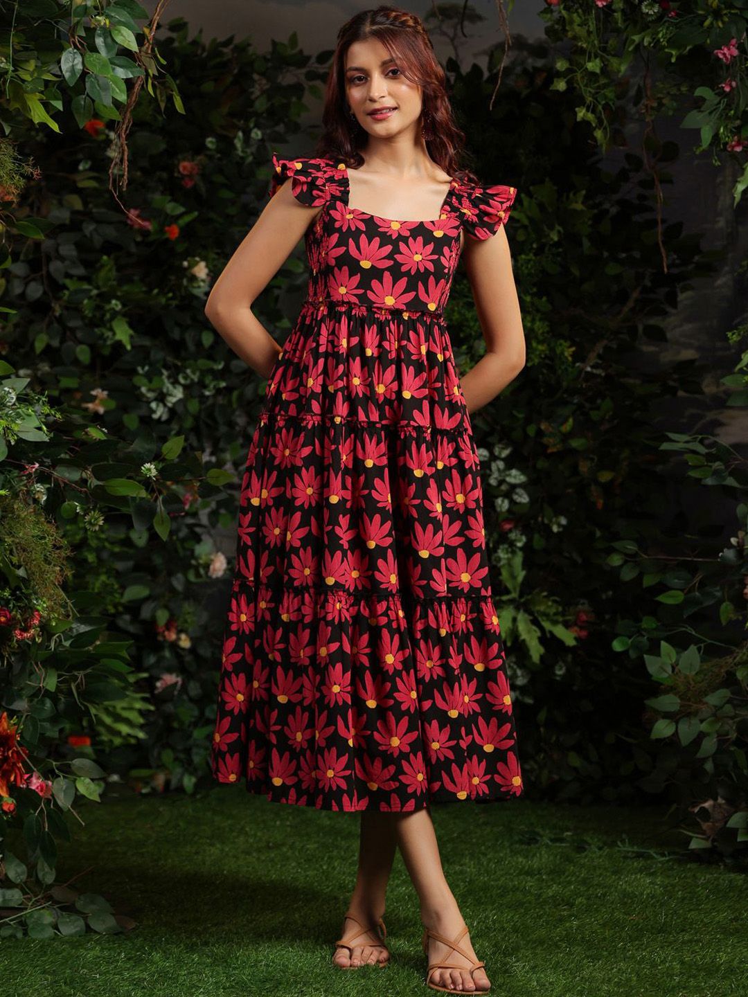 Anayna Floral Printed Fit & Flare Ethnic Midi Dress-picture-55