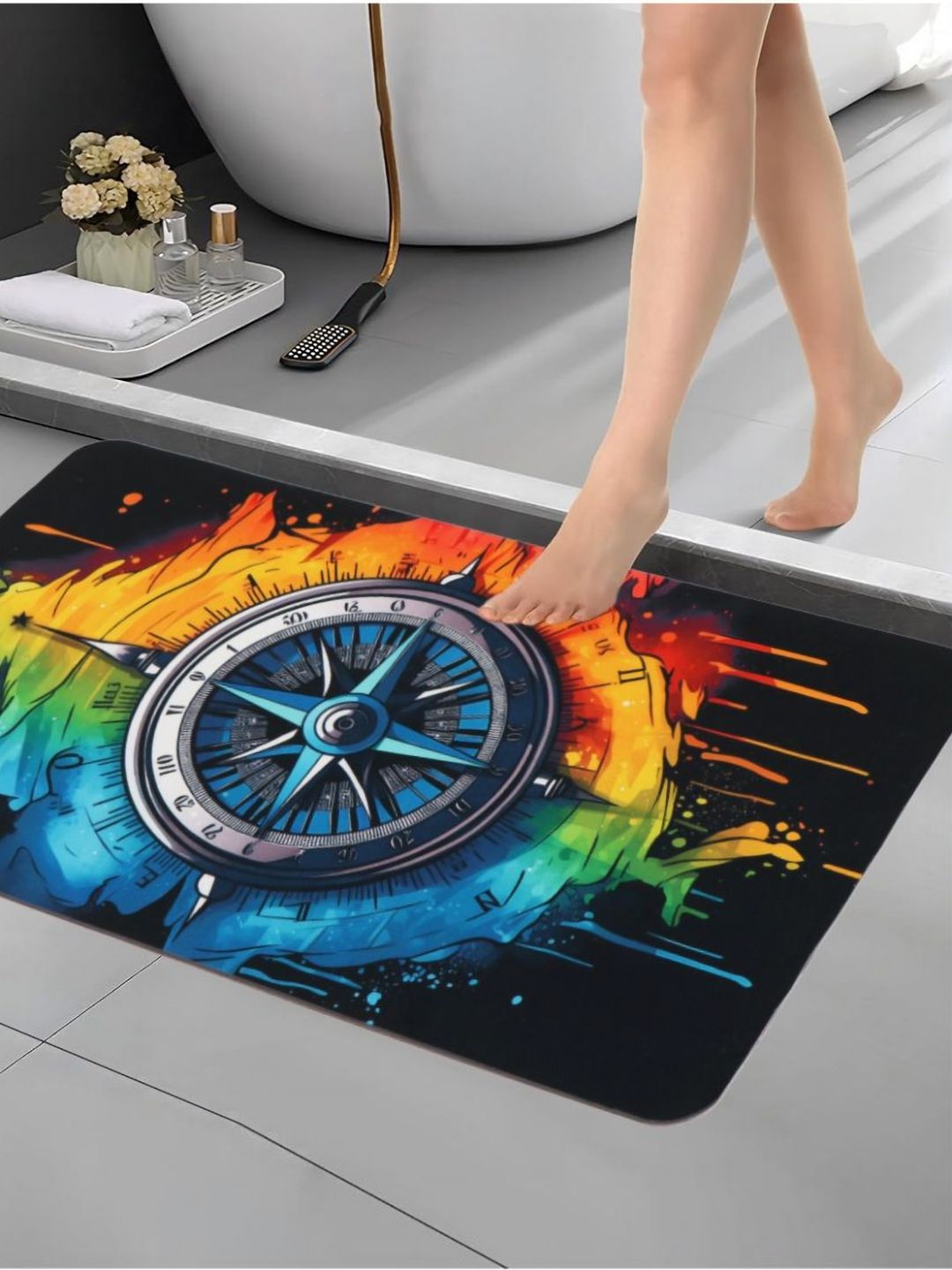 Aura Black & Blue Printed Anti Skid Doormats-image-13