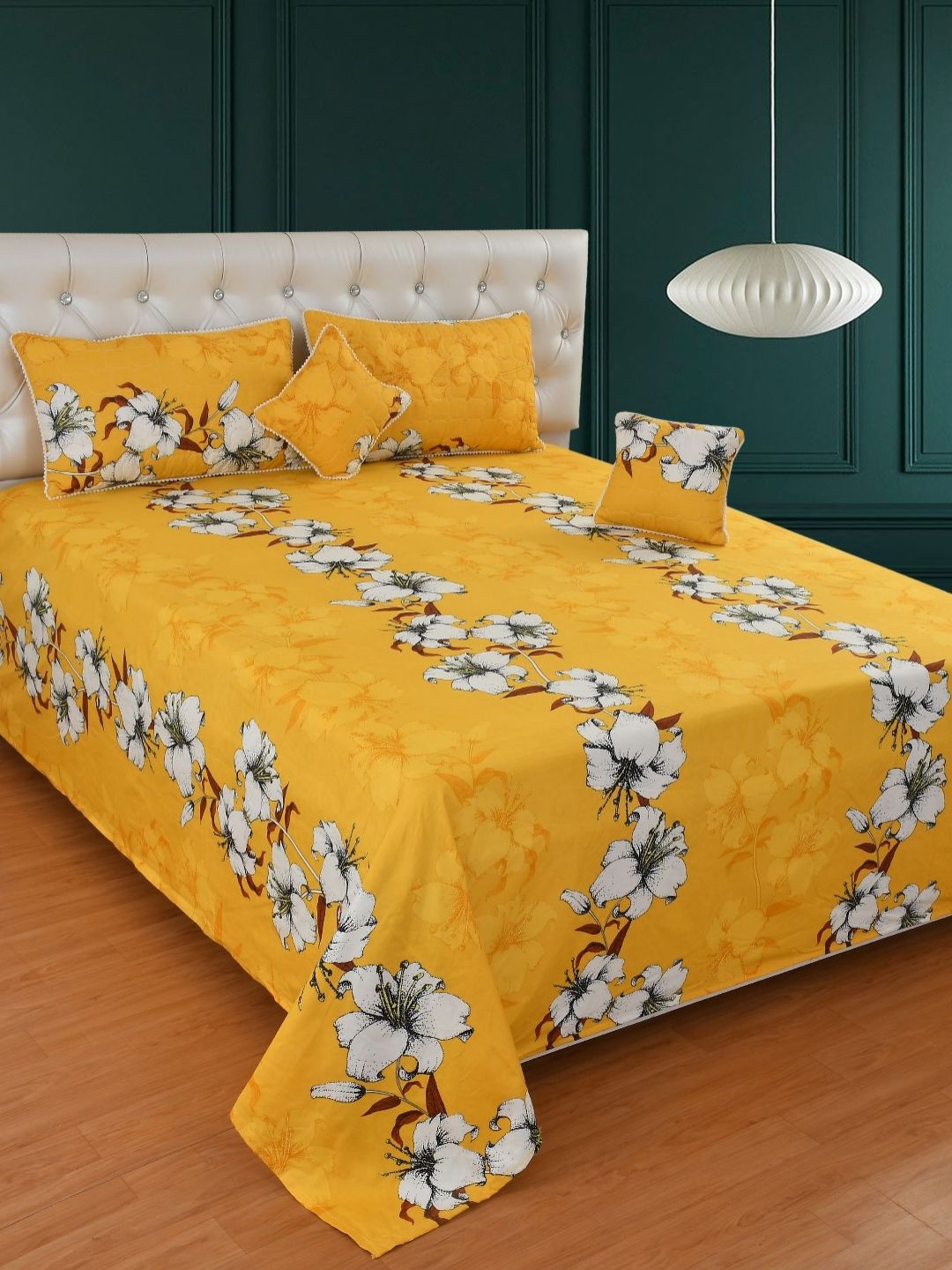 MORADO Yellow & White Floral Polycotton 7 Piece Double Queen Fine Bedding Set-picture-16