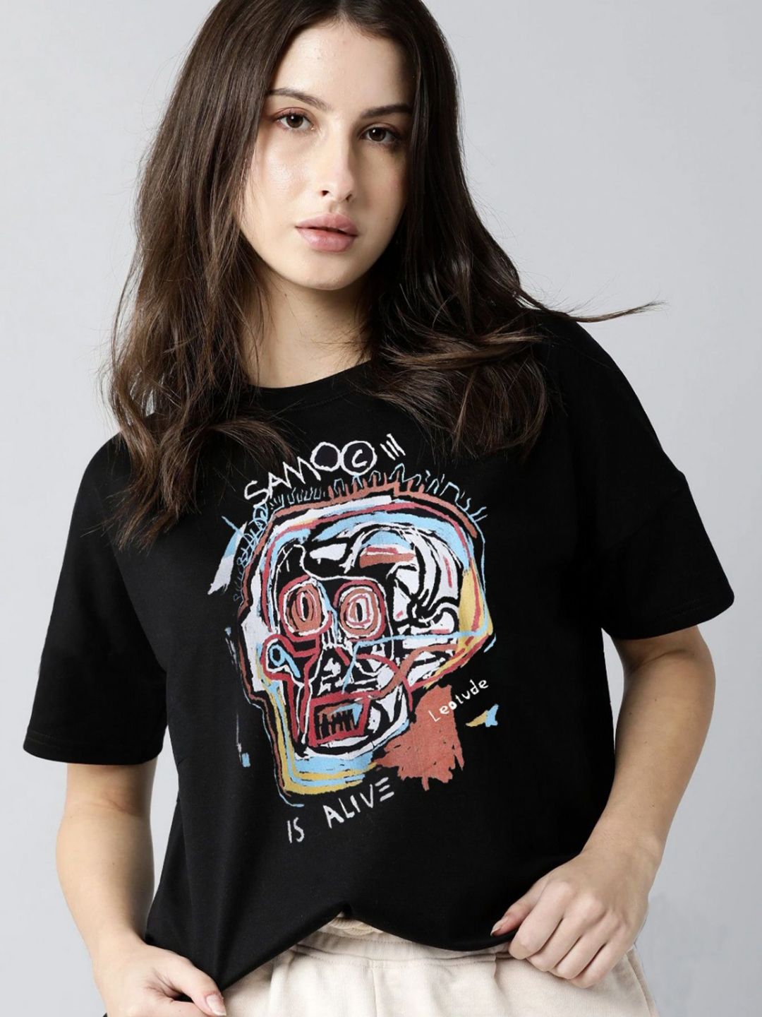 Leotude Women Graphic Printed Round Neck Cotton T-shirt-picture-11