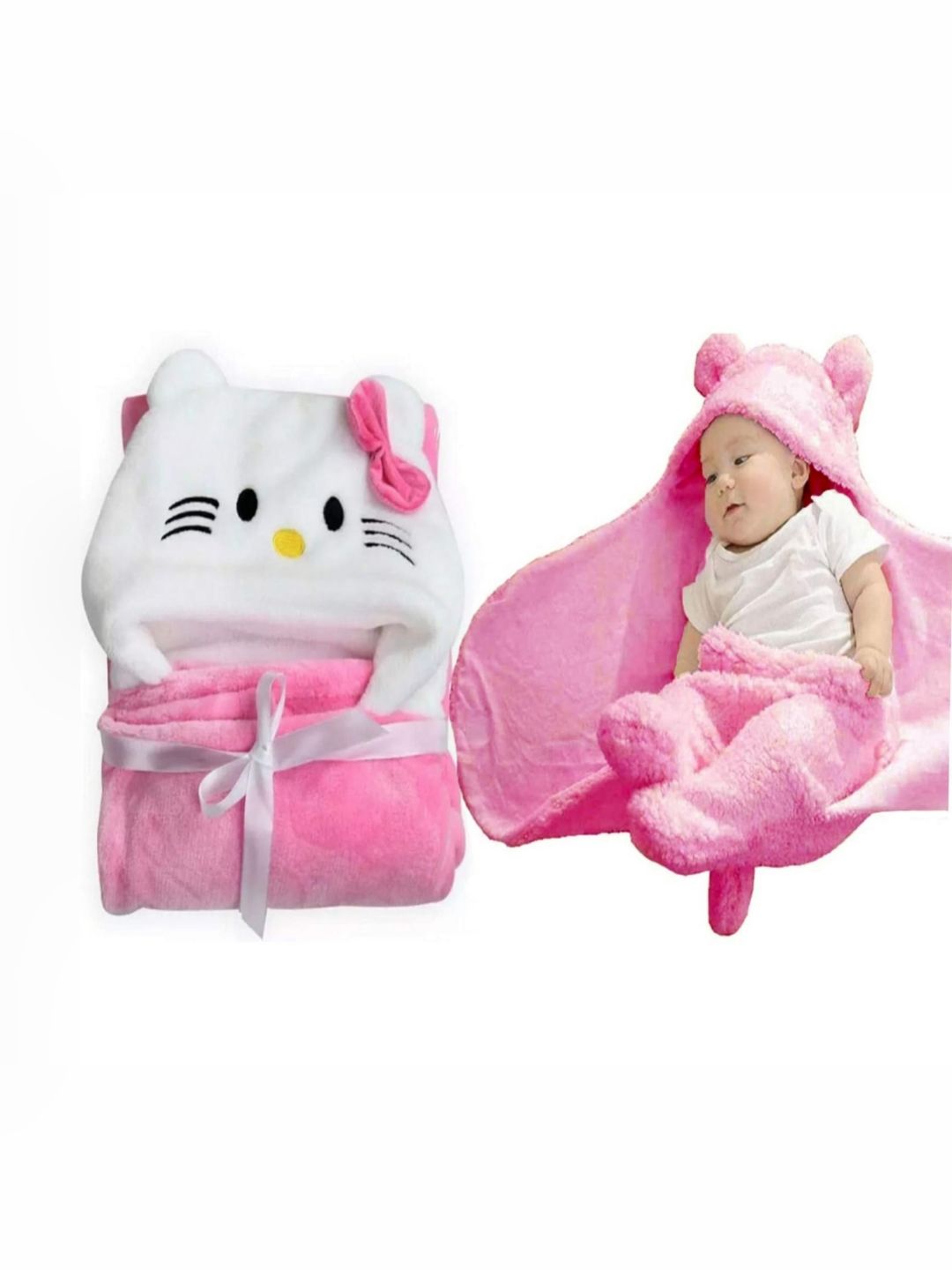 OyO Baby Pink & White Set of 2 Cartoon Characters Fleece Heavy Winter 550 GSM Single Bed Blanket-picture-43