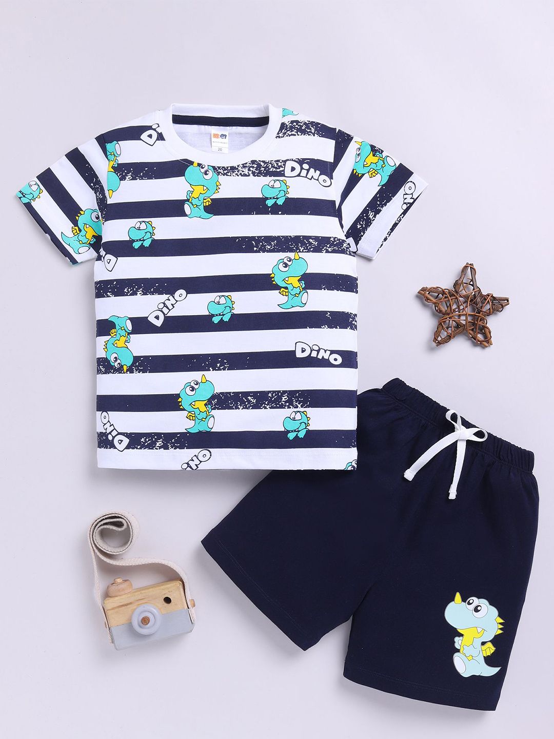 LITTLE NINJA Boys Printed Round Neck Pure Cotton T-Shirt With Shorts-picture-41