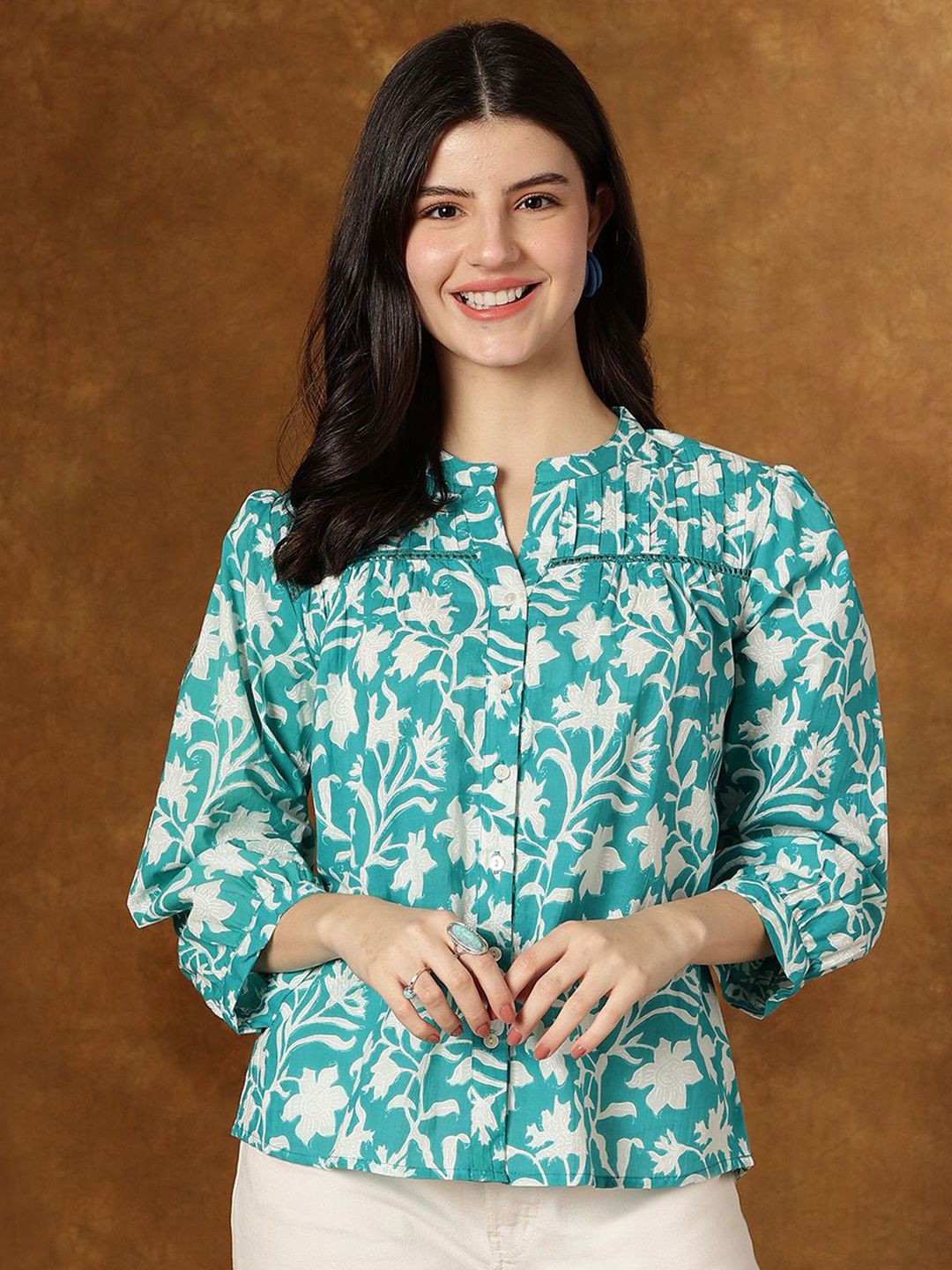 JANAKDULARI CREATION Women Floral Printed Mandarin Collar Cotton Top-picture-35