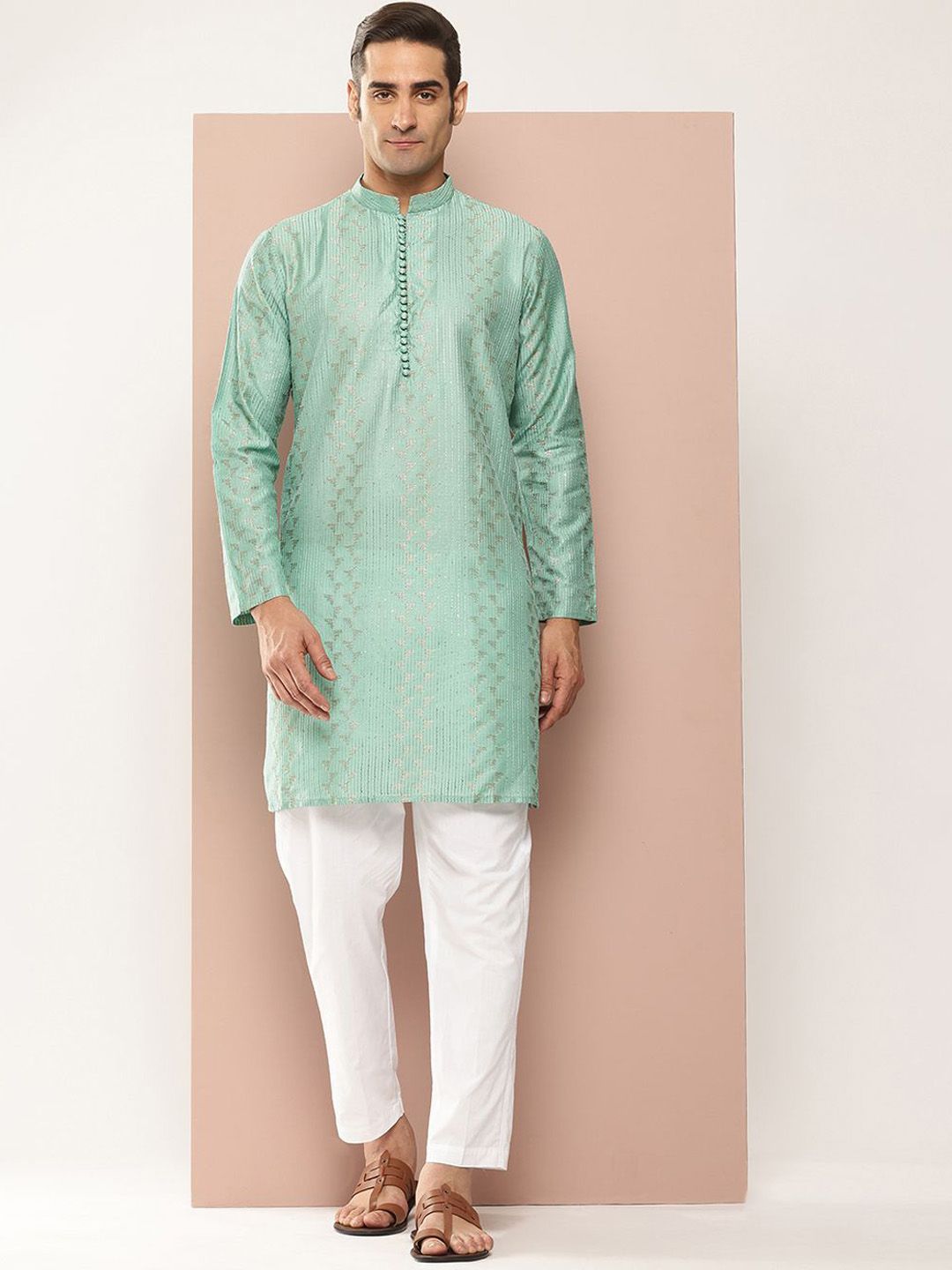See Designs Mandarin Collar Geometric Embroidered Chanderi Silk Straight Kurta-picture-45