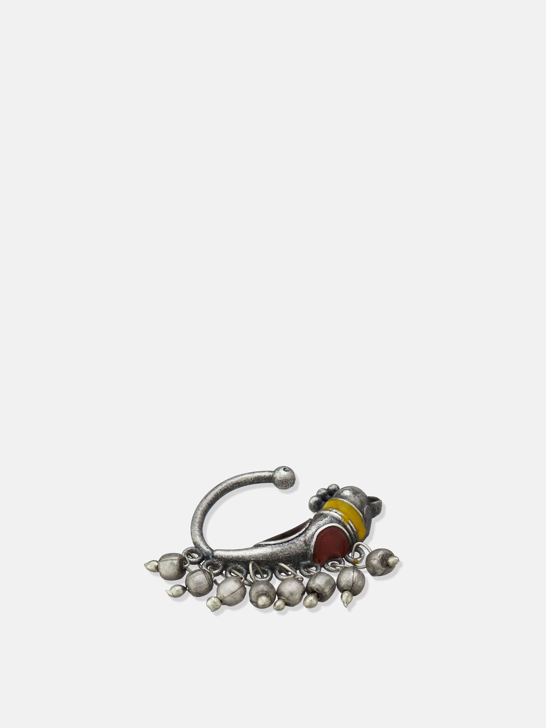 ATIBELLE German Silver Plated Meenakari Inspired Bird Shaped Beaded Nose Pin