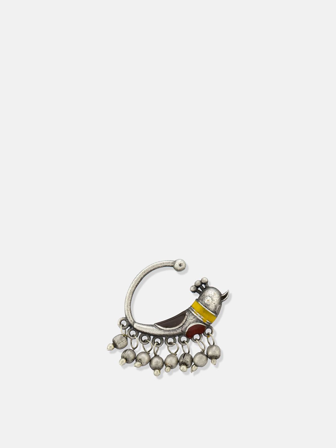 ATIBELLE German Silver Plated Meenakari Inspired Bird Shaped Beaded Nose Pin