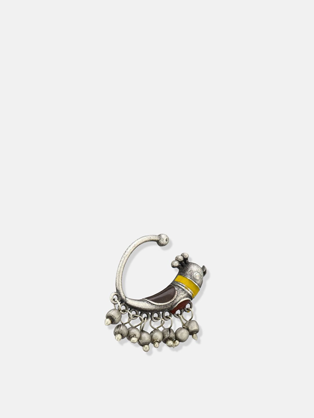 ATIBELLE German Silver Plated Meenakari Inspired Bird Shaped Beaded Nose Pin