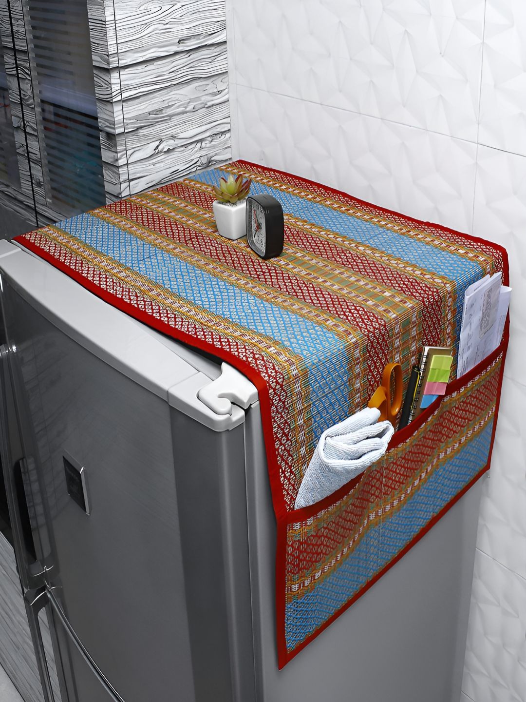 HOKIPO Red & Blue Woven Fridge Cover Top-image-29