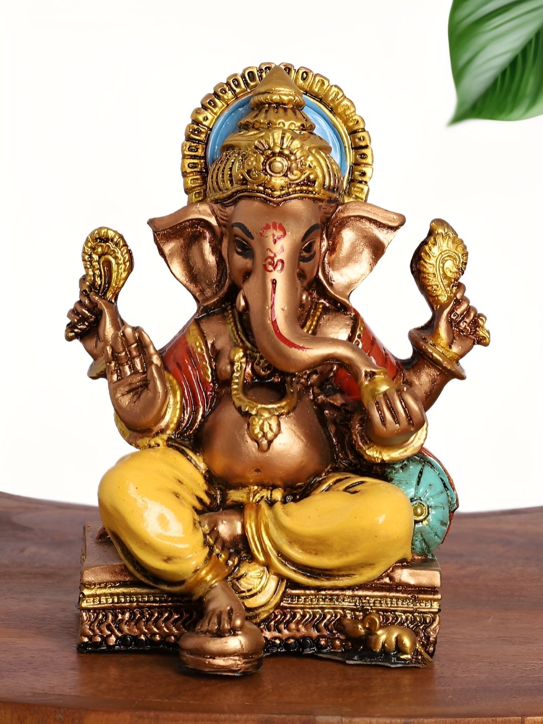 INTERNATIONAL GIFT Gold-Toned & Red Lord Ganesha Sitting Religious Idol Showpiece-picture-29