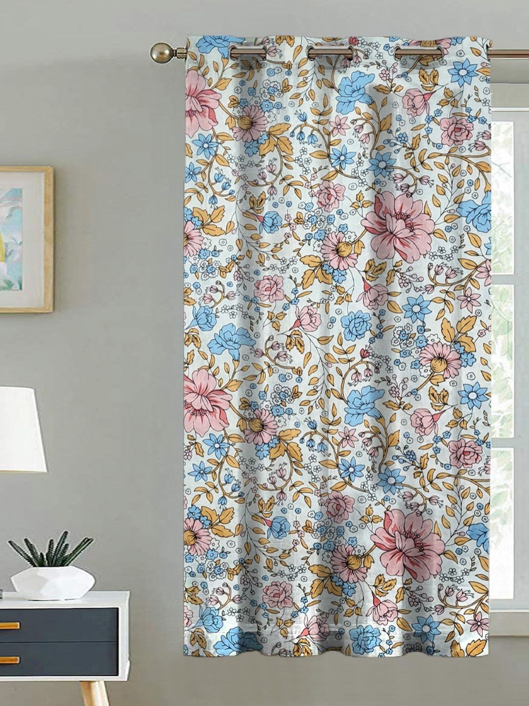 ANA White & Blue Floral Room Darkening Window Curtain-picture-15
