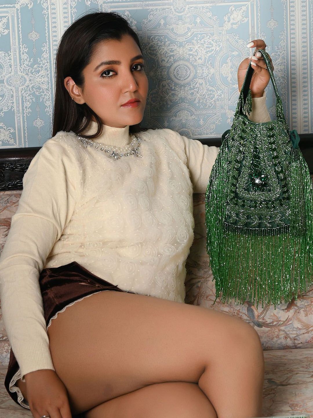 ODETTE Embellished With Wrist Loop tassels Drawstring Potli Clutch-picture-28