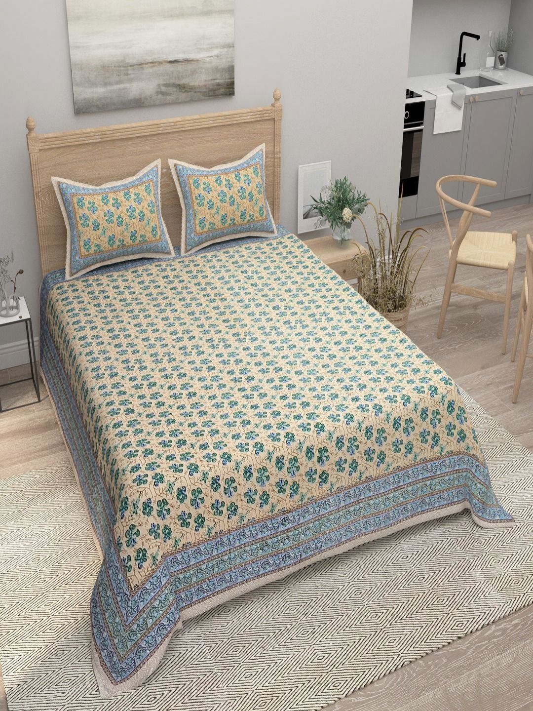 Myntra Elegant Homes Beige Printed Pure Cotton 180 TC King Bedsheet Set 2.74 m x 2.54 m-picture-35