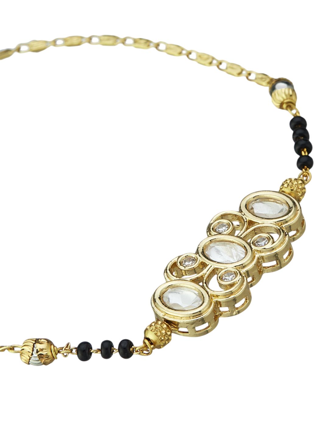 ATIBELLE Gold-Plated Kundan Stones Studded And Beaded Mangalsutra