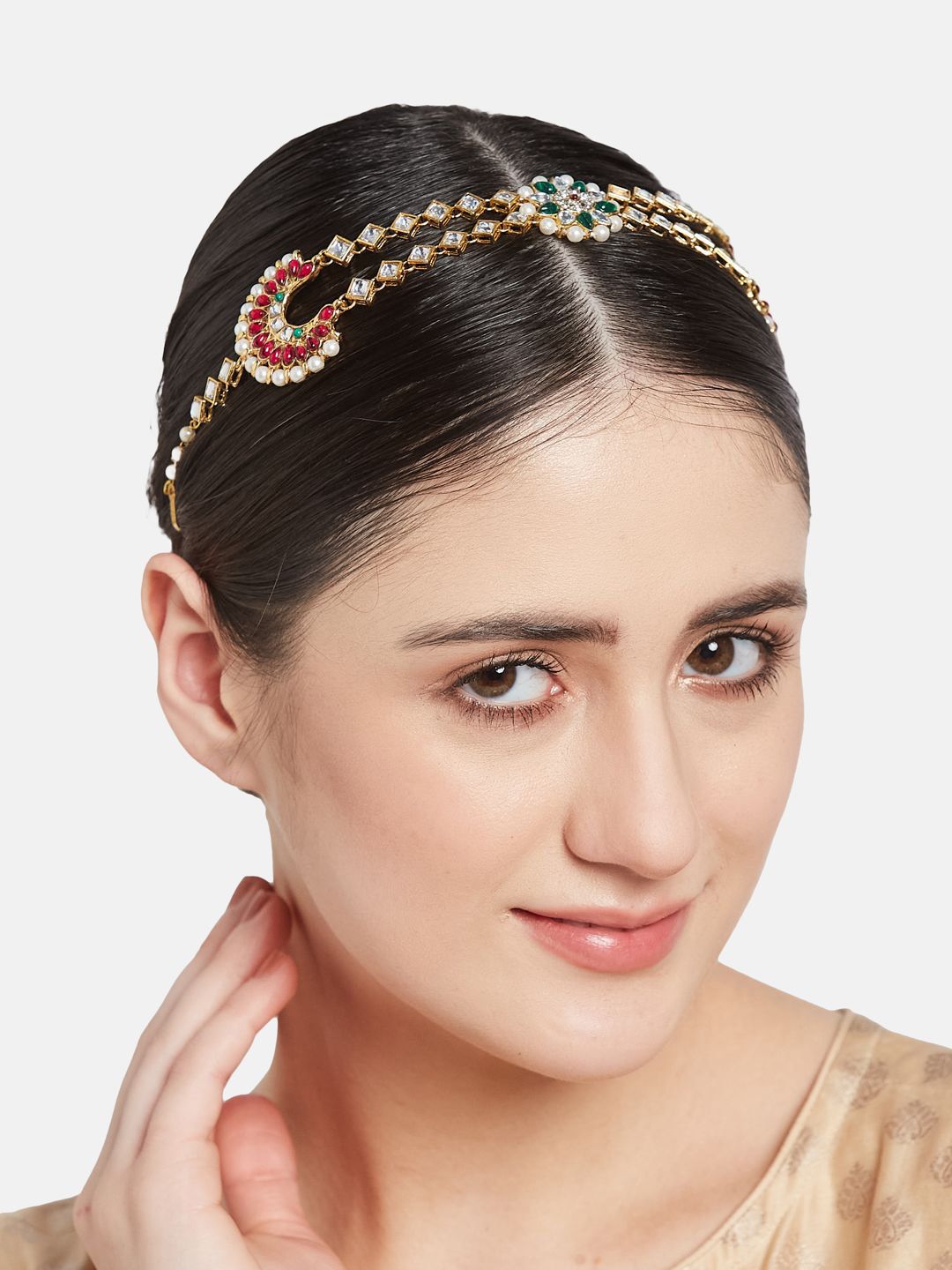 ATIBELLE Gold-Plated Kundan Studded Maang Tikka