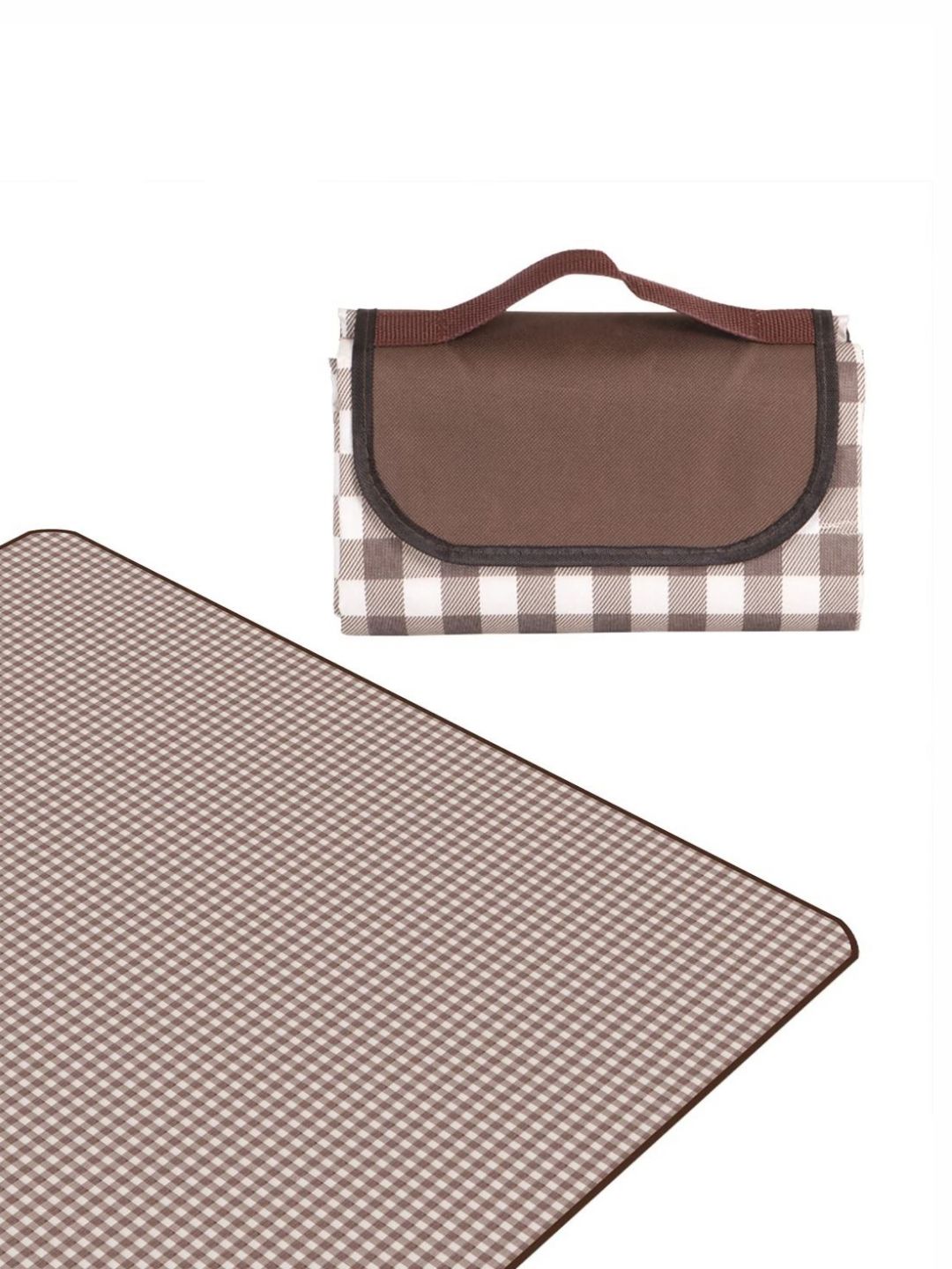 HOKIPO Brown & White Checked Waterproof PVC Picnic Blanket Beach Mat-picture-27