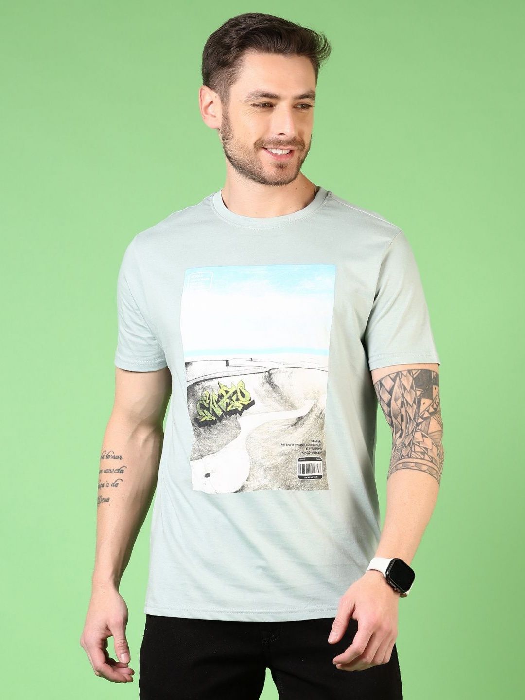 V-Mart Men Graphic Printed Round Neck Cotton T-shirt-picture-25