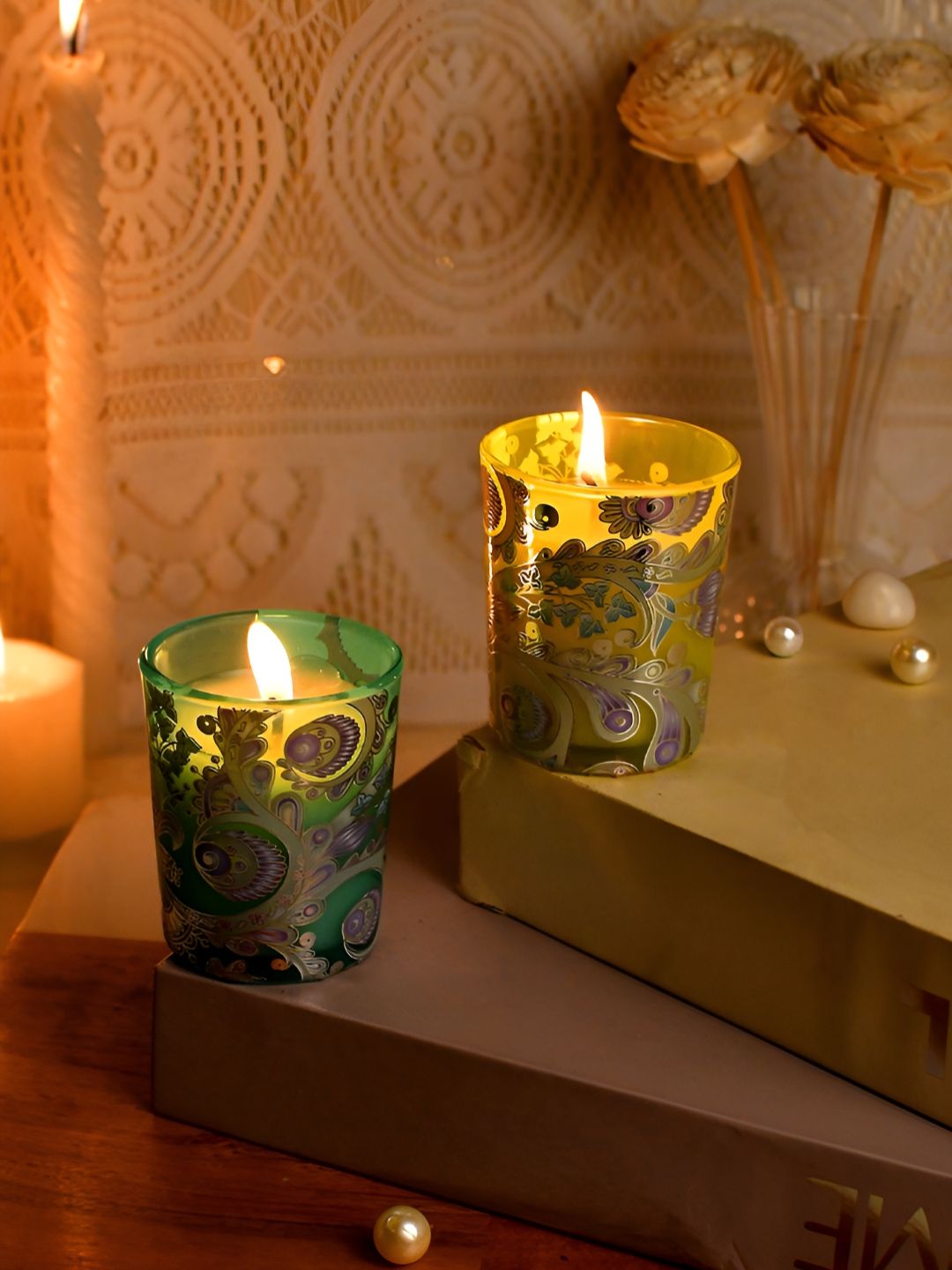 Myntra Elegant Homes Illuminated Yellow & Green 2 Pieces Scented Jar Candle-picture-40