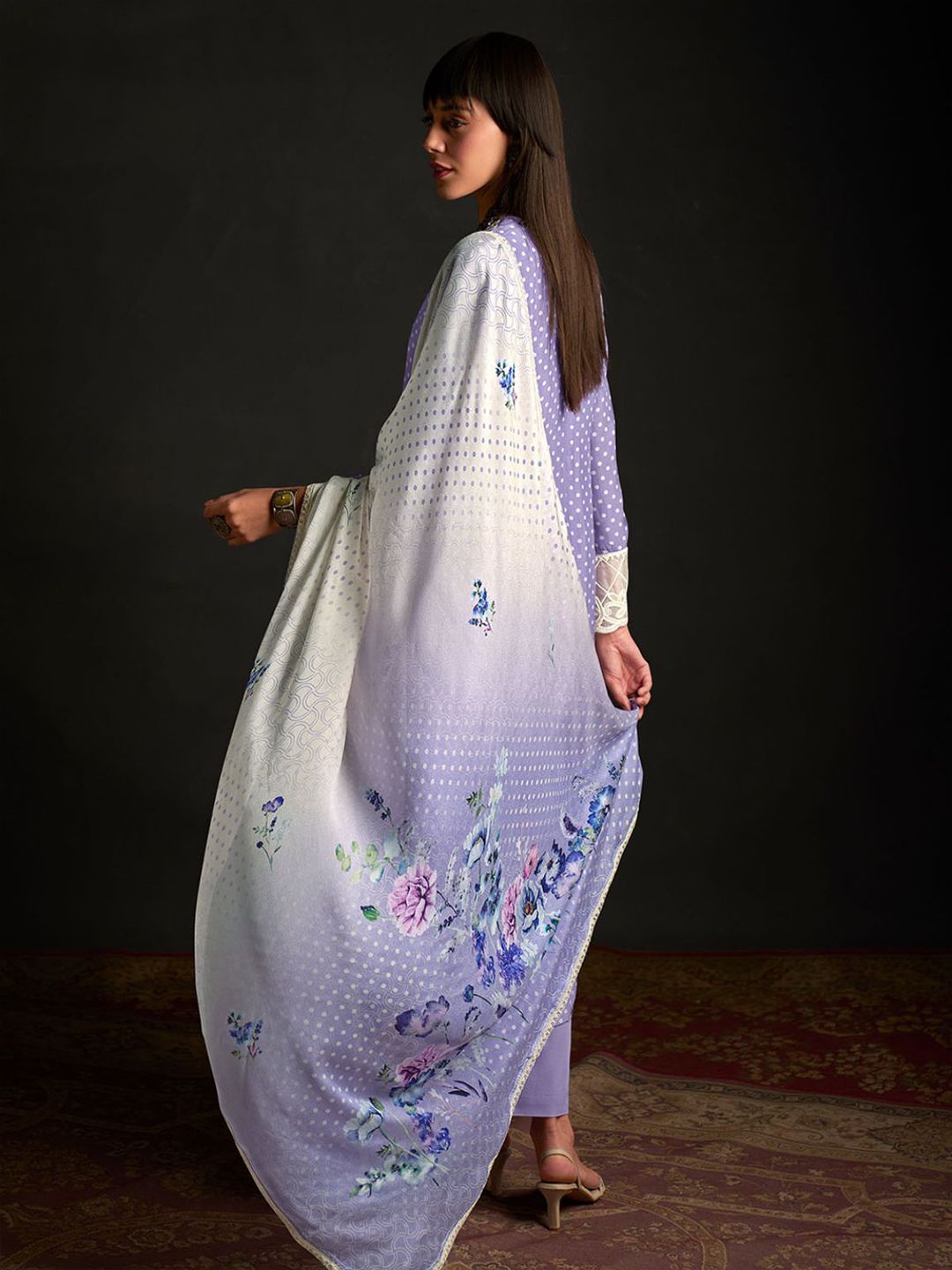 Green Floral Embroidered Straight Kurta with Printed Trouser & Dupatta main image 1