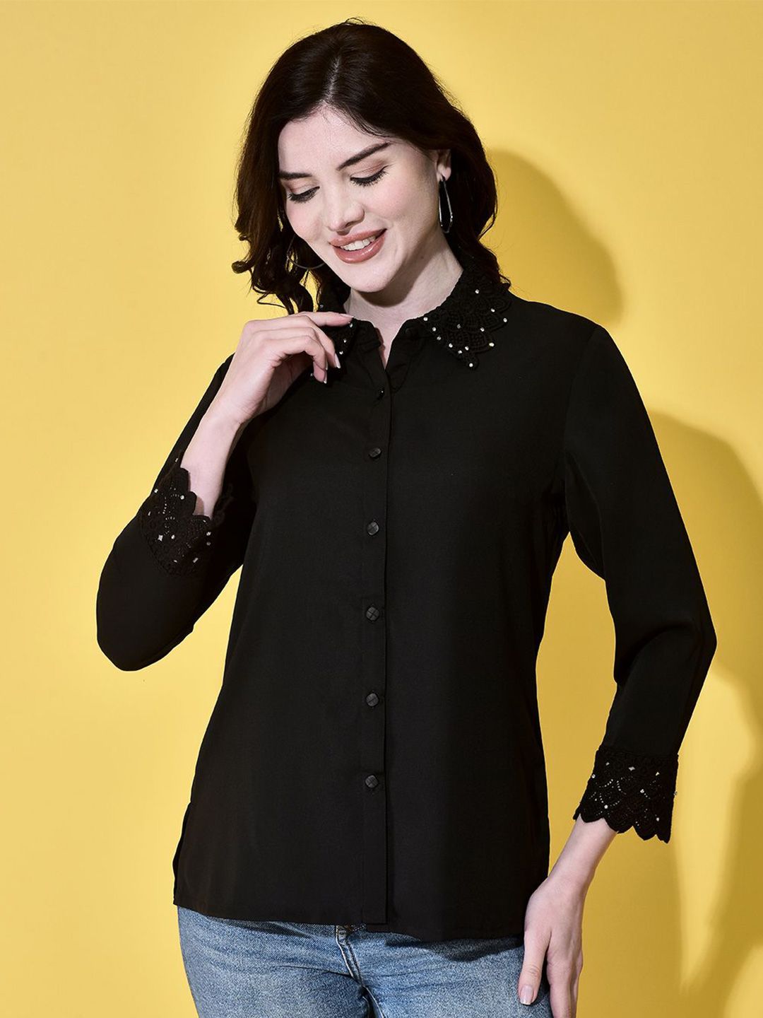 FUTURO Women Solid Shirt Collar Top-picture-57