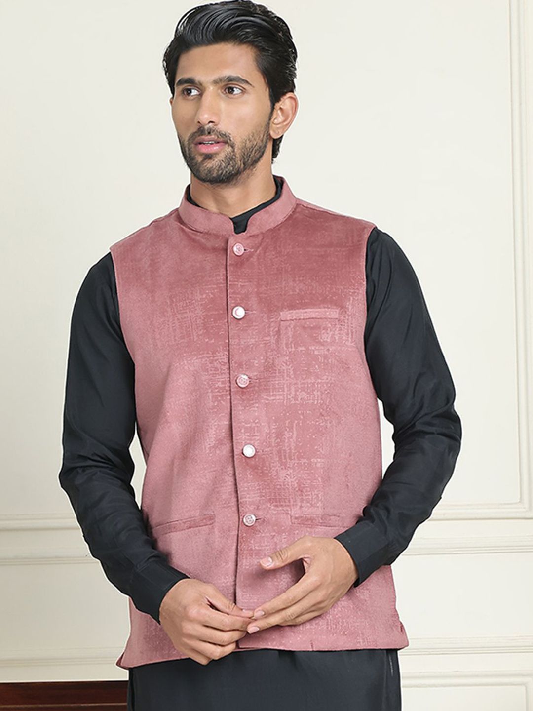 Anouk Woven Mandarin Collar Neck Nehru Jacket-image-47