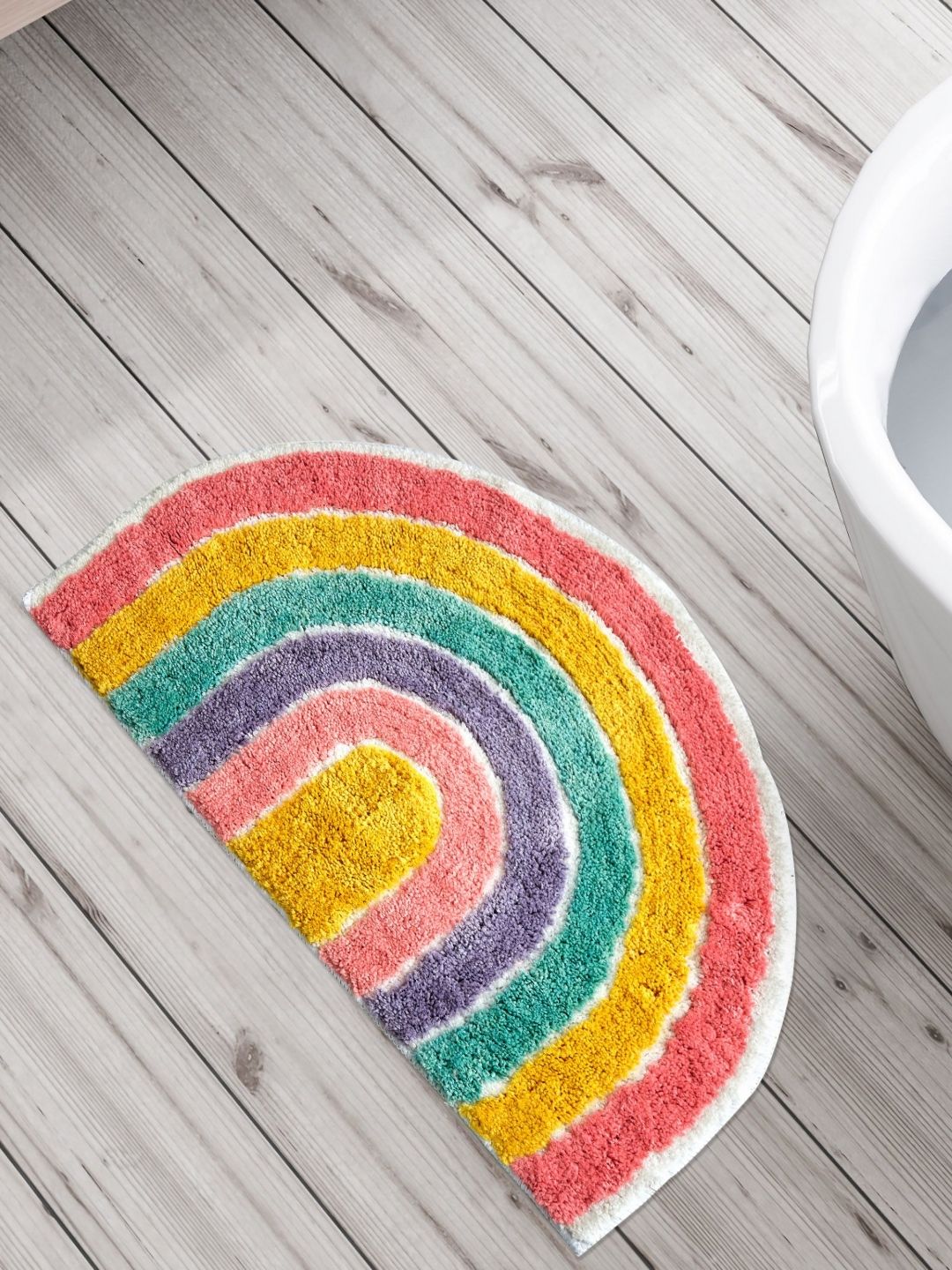 Home Centre Slate Yellow & Pink Rainbow Textured 150 GSM Anti-Slip Bath Rug-picture-39