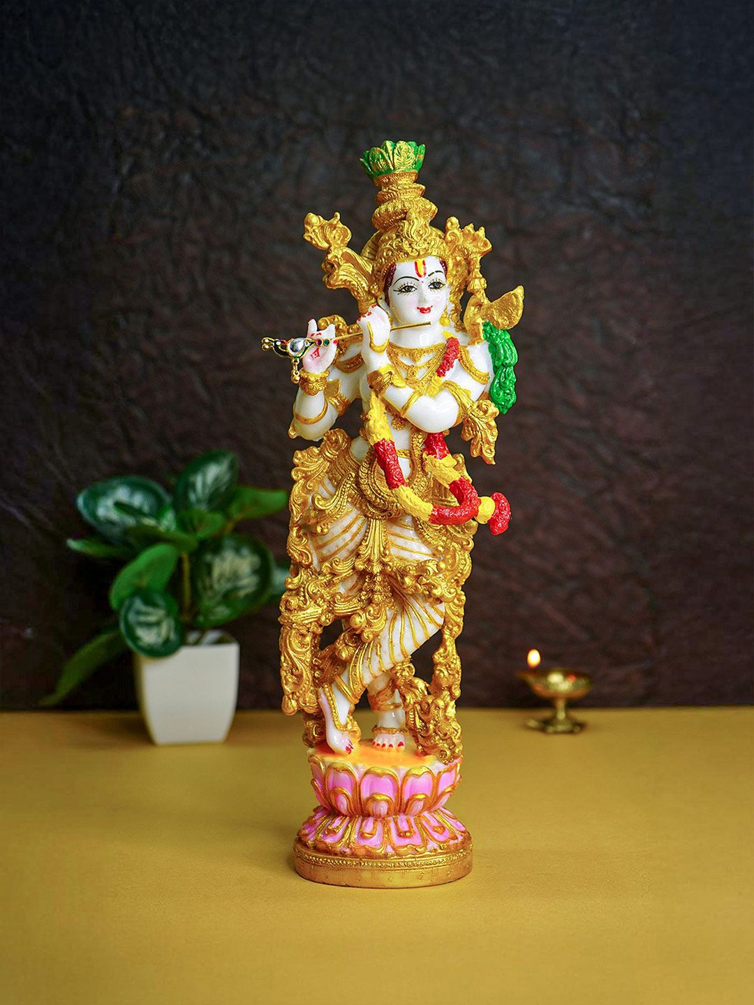 Ekhasa White and Gold-Toned Marble Dust Lord Krishna Religious Idol Showpiece-picture-33