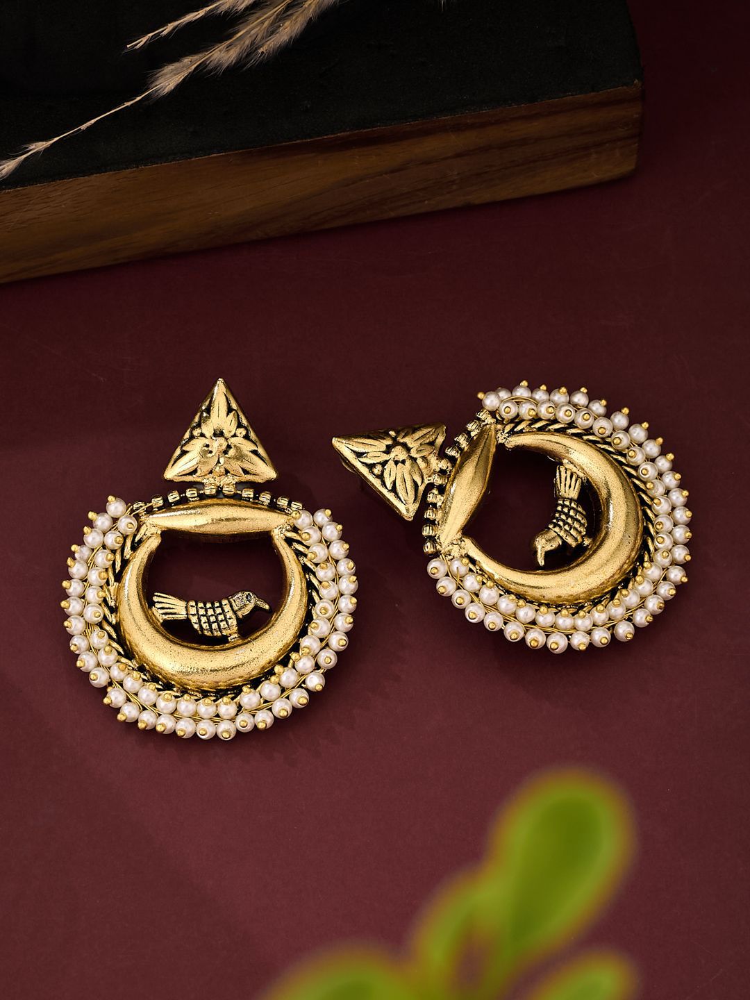 ATIBELLE German Silver Gold-Plated Artificial Stones Studded & Beaded Chandbalis-picture-25