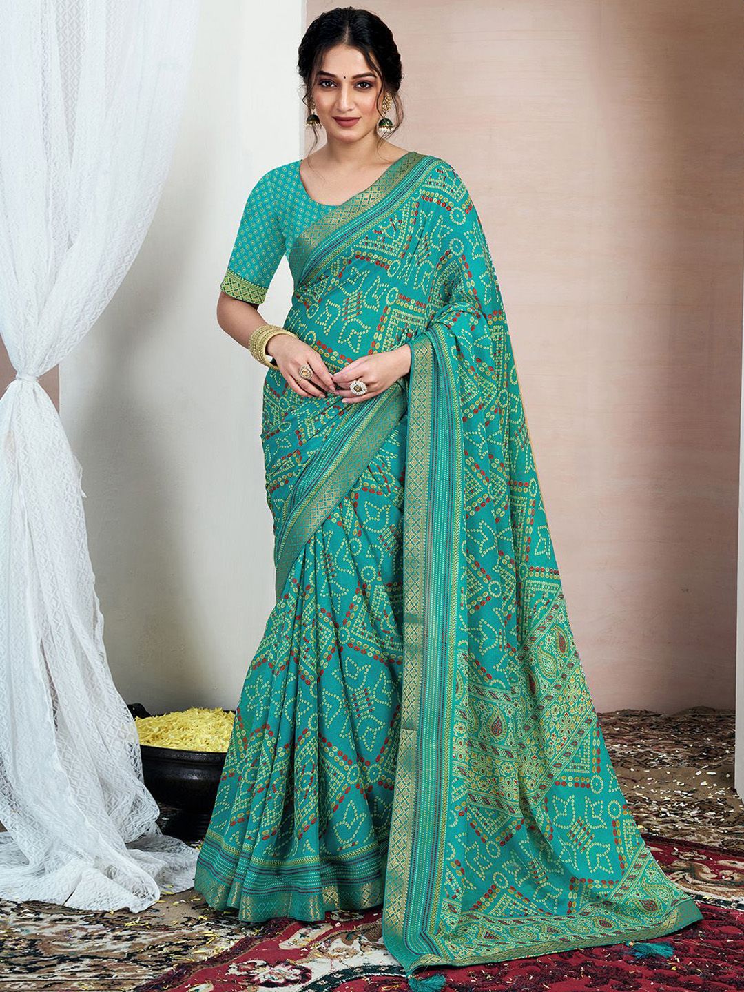 KALINI Bandhani Zari Pure Chiffon Bandhani Saree-picture-29