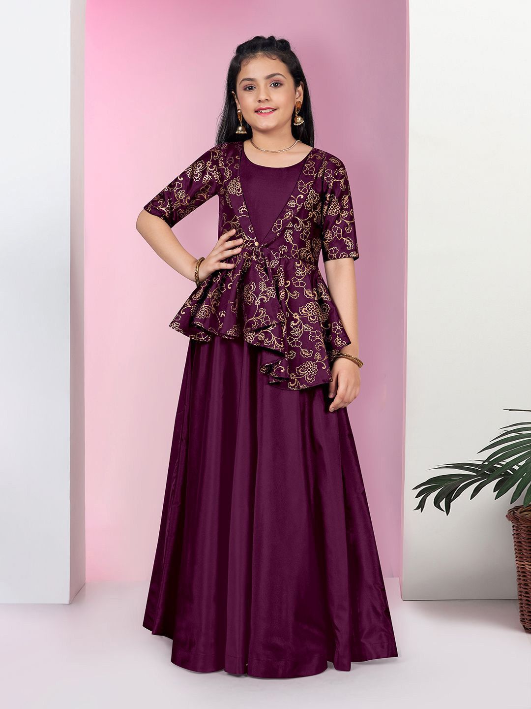 Sangria Girls Foil Printed Fit & Flare Maxi Length Dress-picture-45