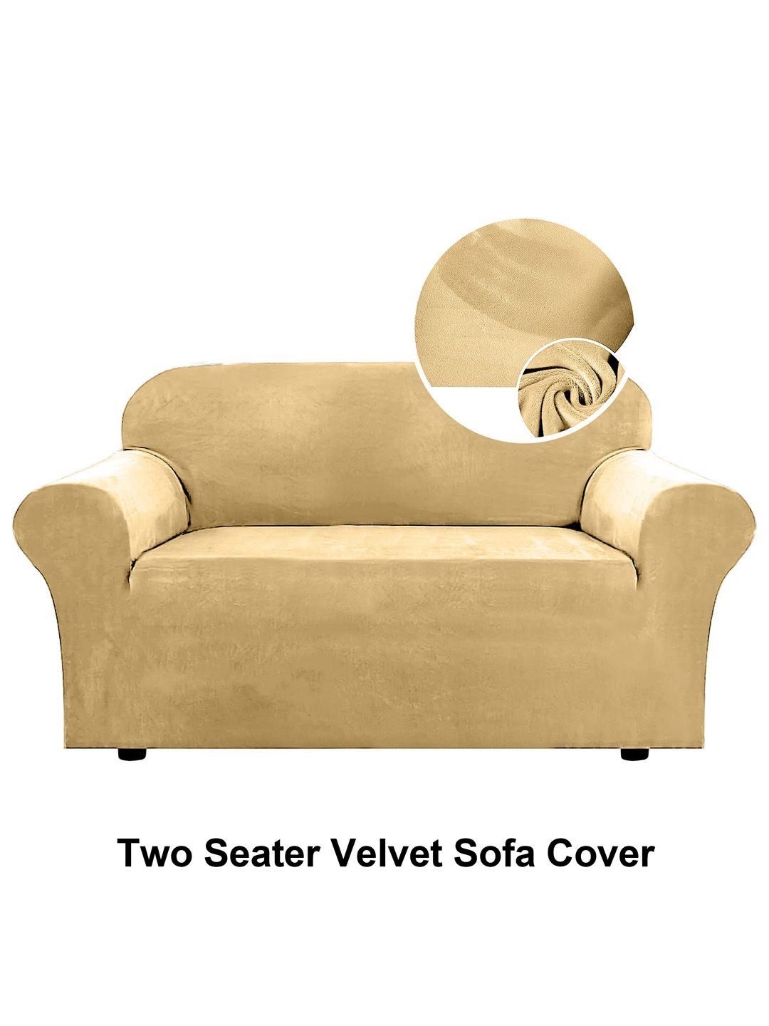 Cortina BeigeVelvet DoubleSeaterSofa Cover With Arms-picture-36