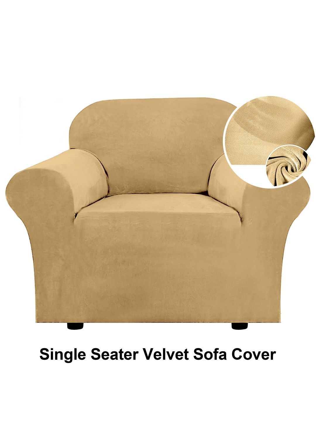 Cortina BeigeVelvet SingleSeaterSofa Cover With Arms-picture-48