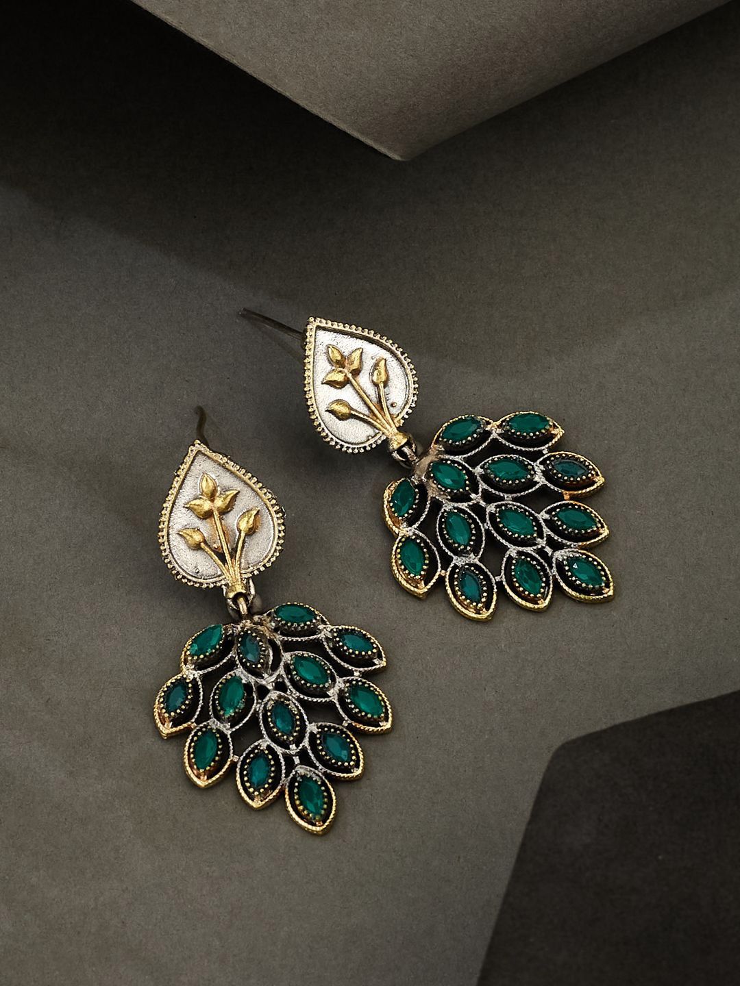 ATIBELLE German Silver Plated Artificial Stones Studded Contemporary Drop Earrings-picture-15