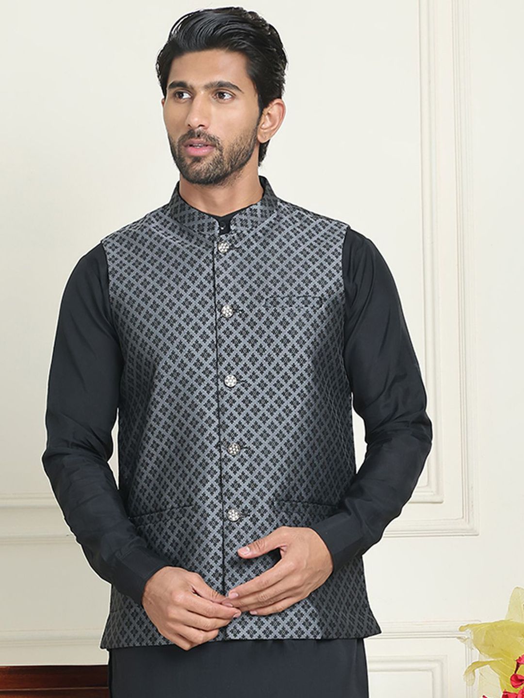 Anouk Woven Design Mandarin Collar Neck Nehru Jacket-picture-33