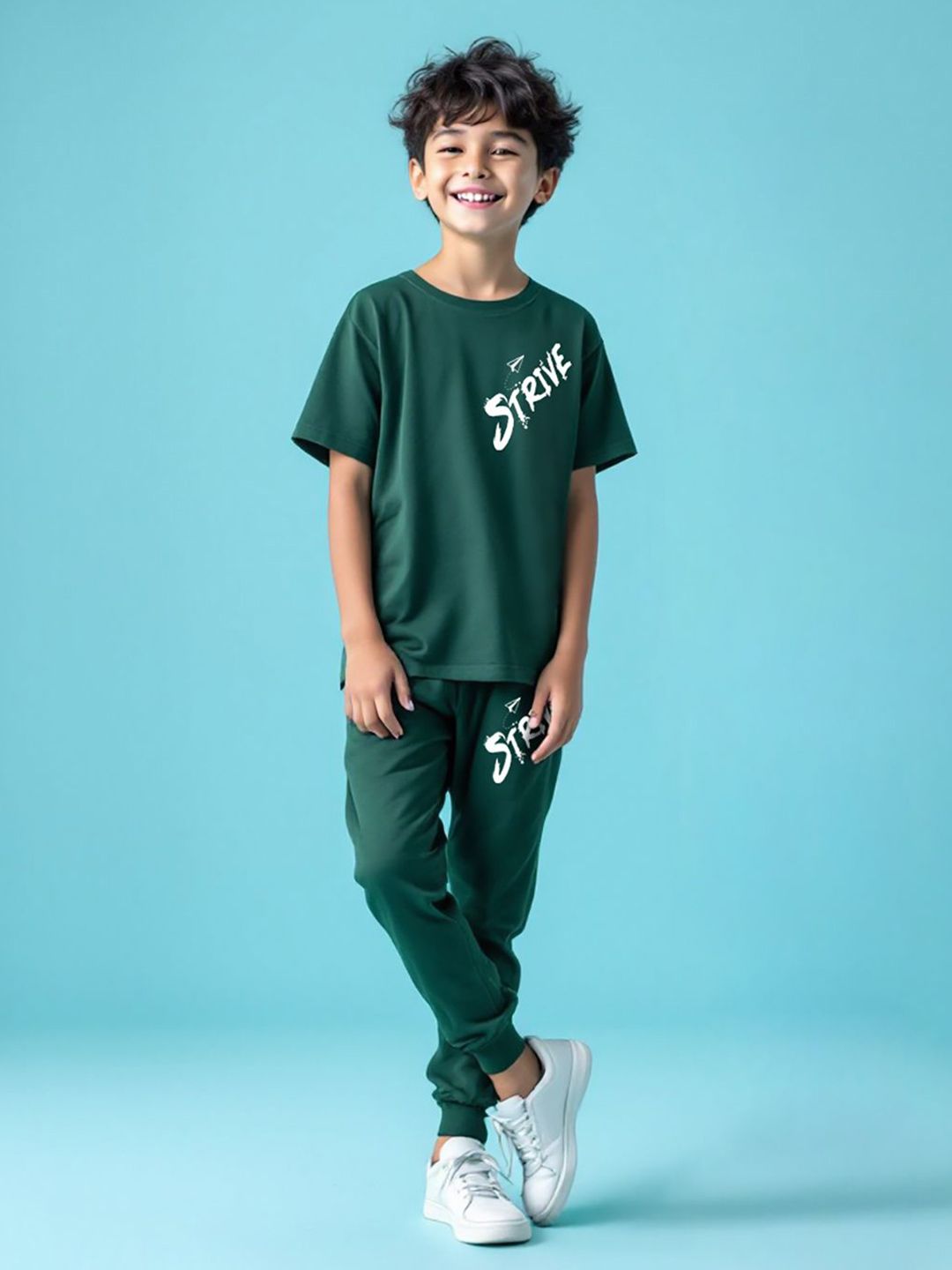 YK X Trampoline Kids Graphic Printed Round Neck T-shirt with Track Pant-picture-47