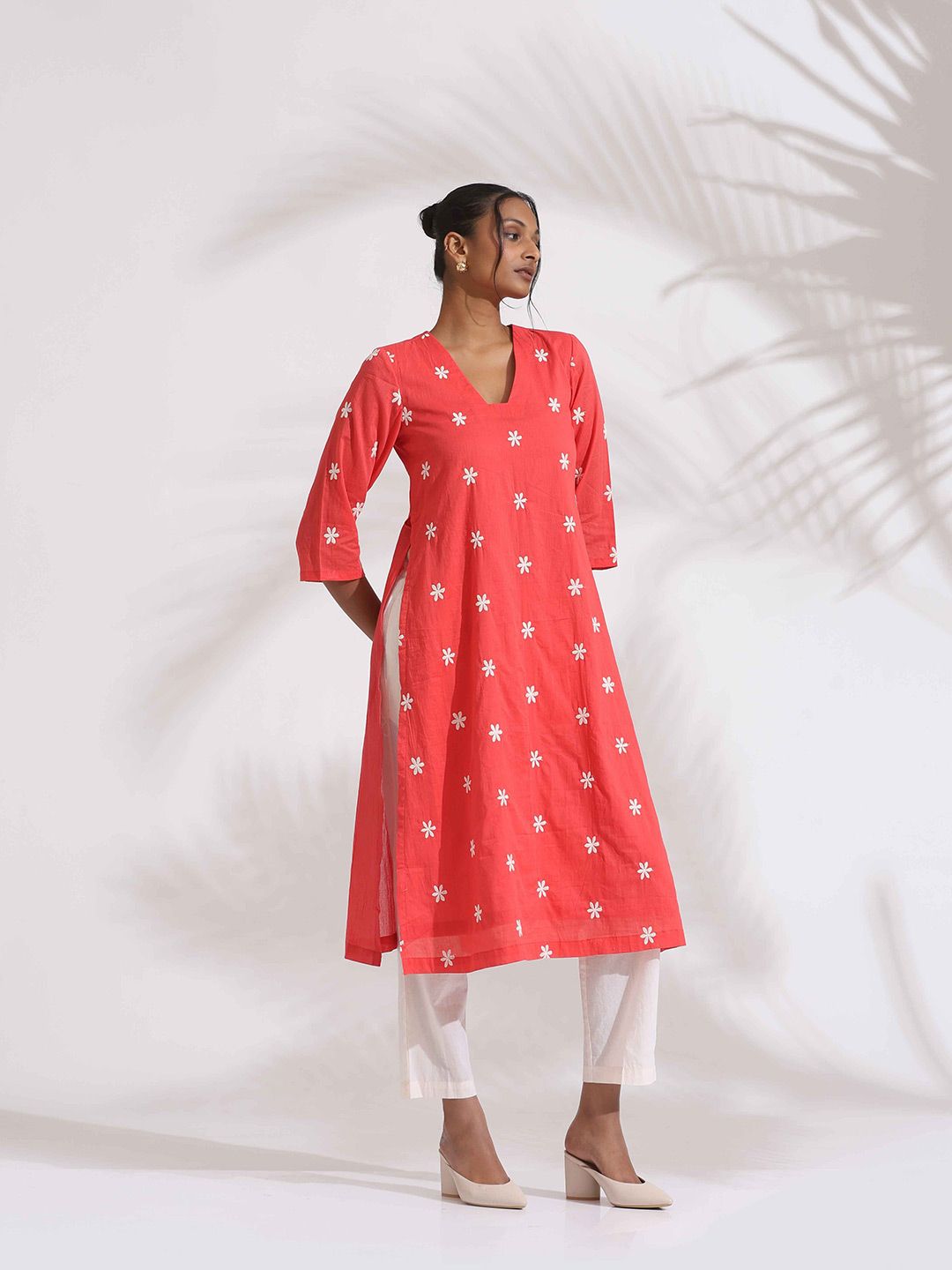 Teal Embroidered Pure Cotton Straight Kurta Trouser Set