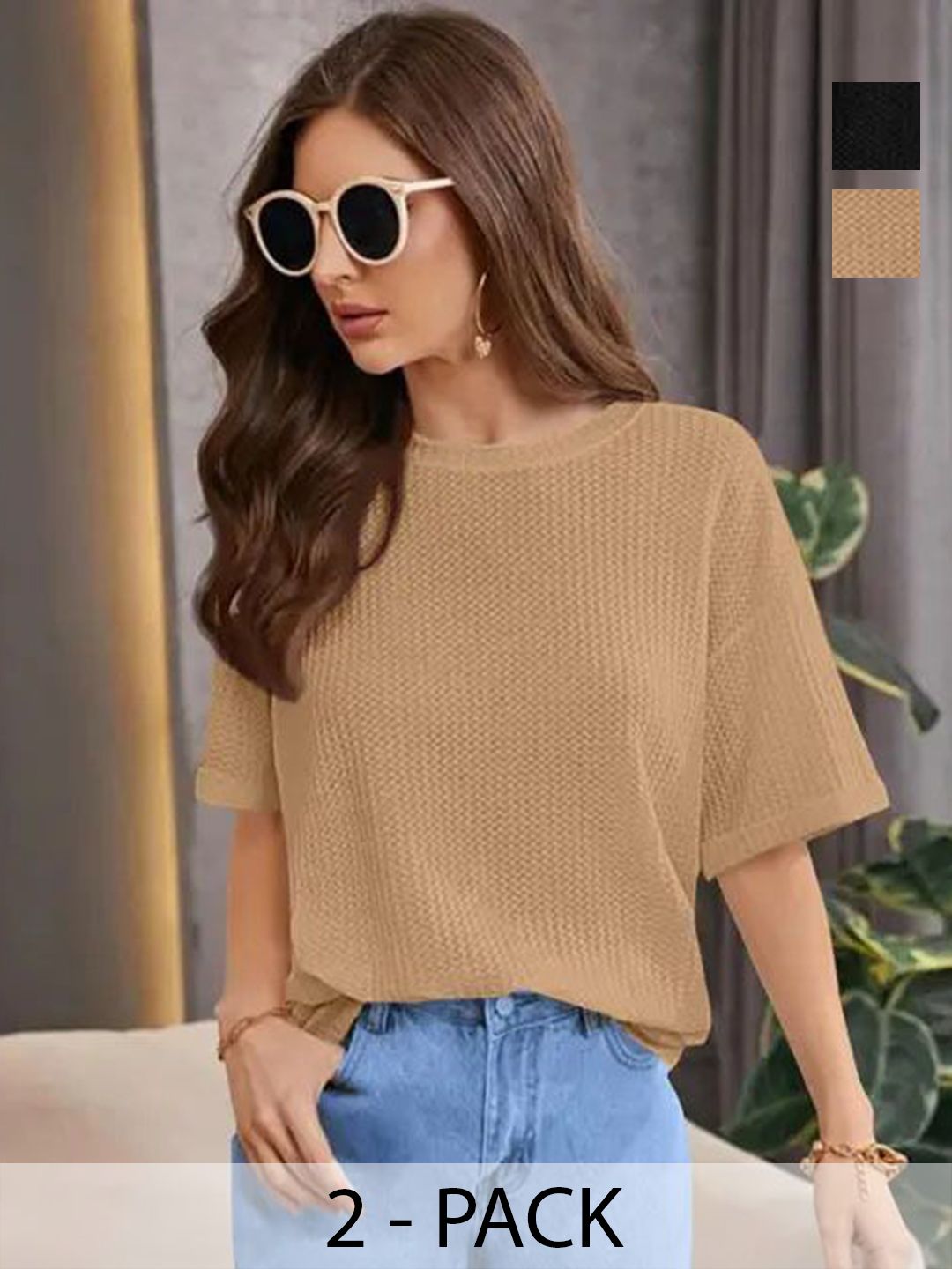 SRISARAS Women 2 Drop-Shoulder Sleeves Pockets T-shirt-picture-23