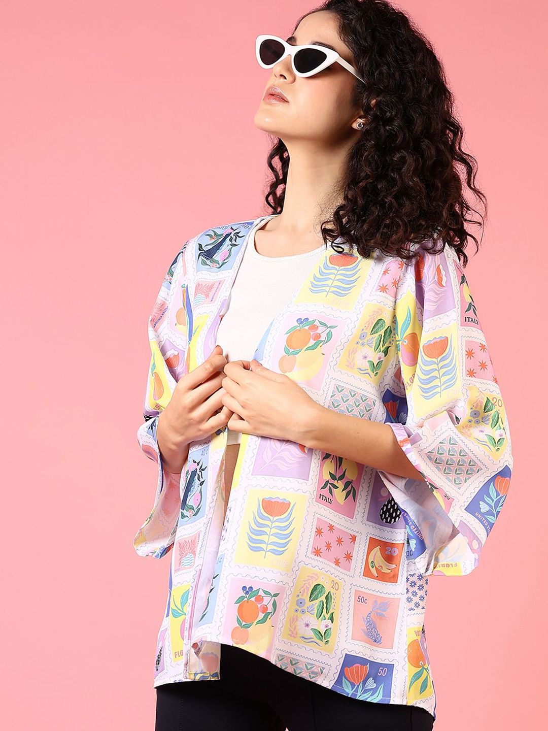 V-Mart Floral Printed Three-Quarter Sleeves Open Front Shrug-picture-26