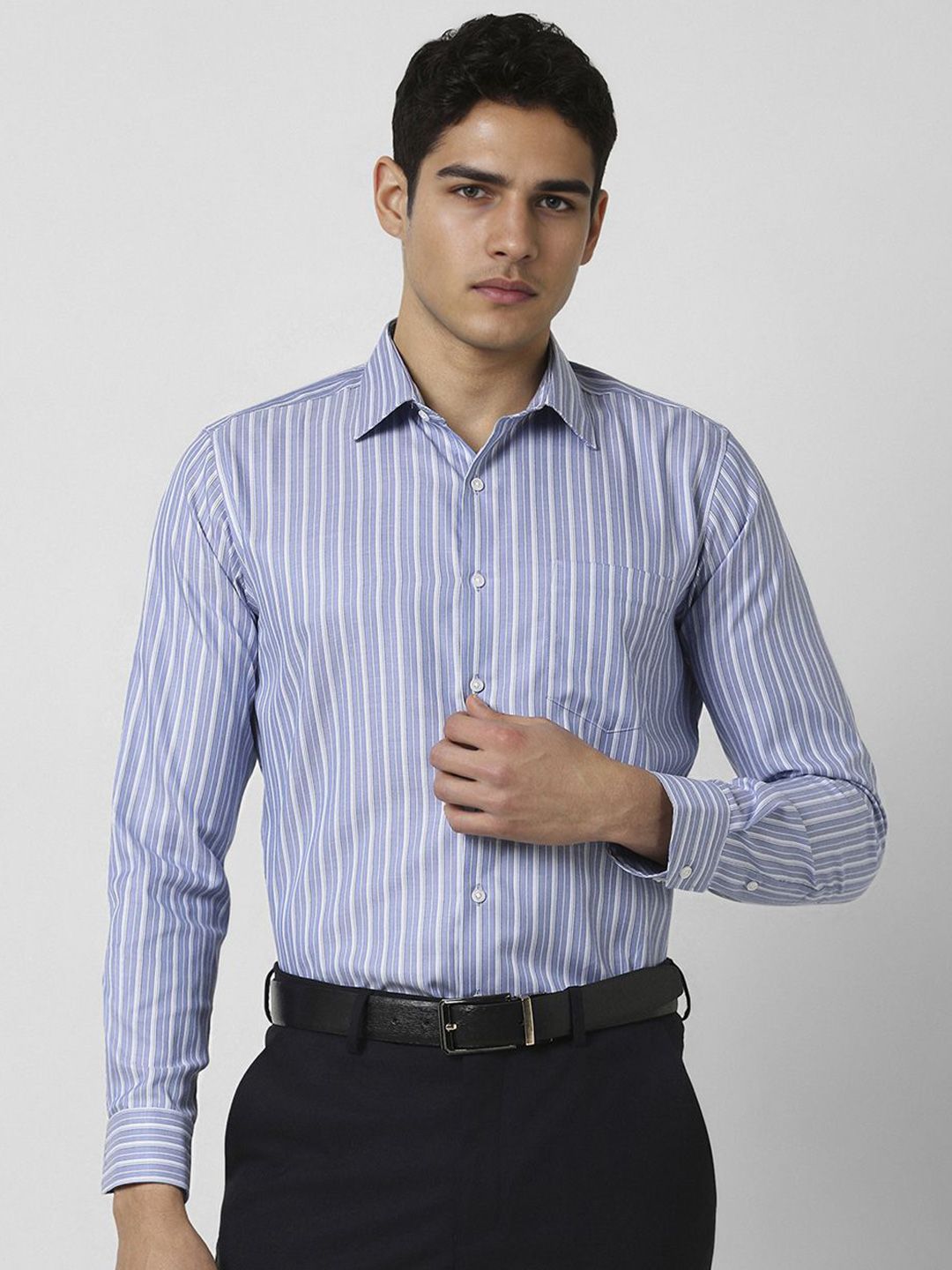 Van Heusen Men Slim Fit Spread Collar Vertical Striped Cotton Formal Shirt-picture-19