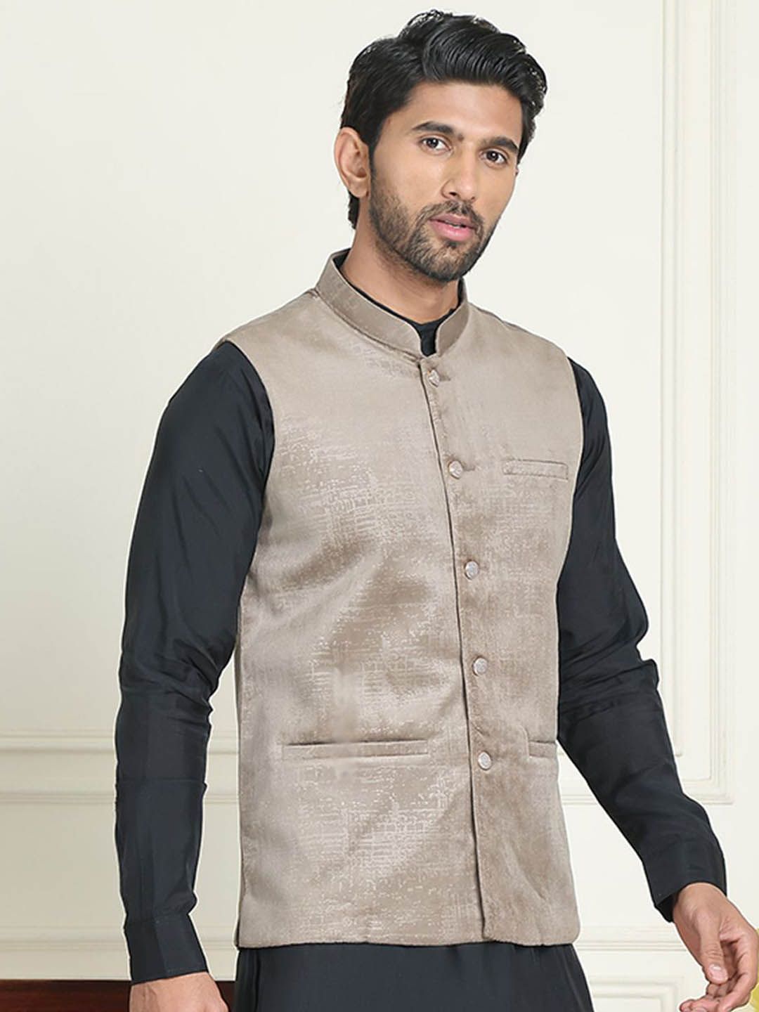 Anouk Woven Mandarin Collar Neck Nehru Jacket-image-46