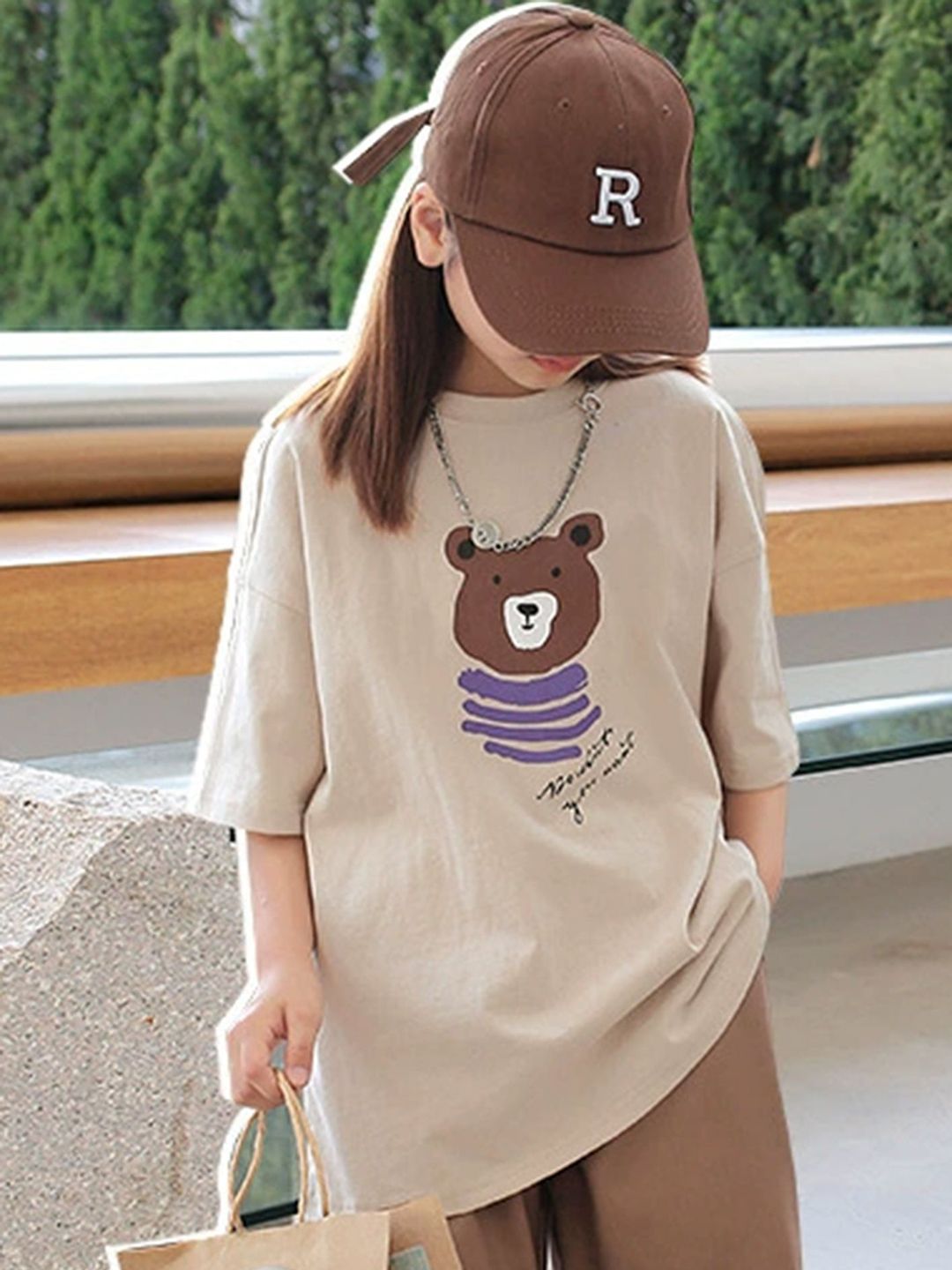 LULU & SKY Girls Striped V-Neck Pure Cotton Applique T-shirt-picture-23